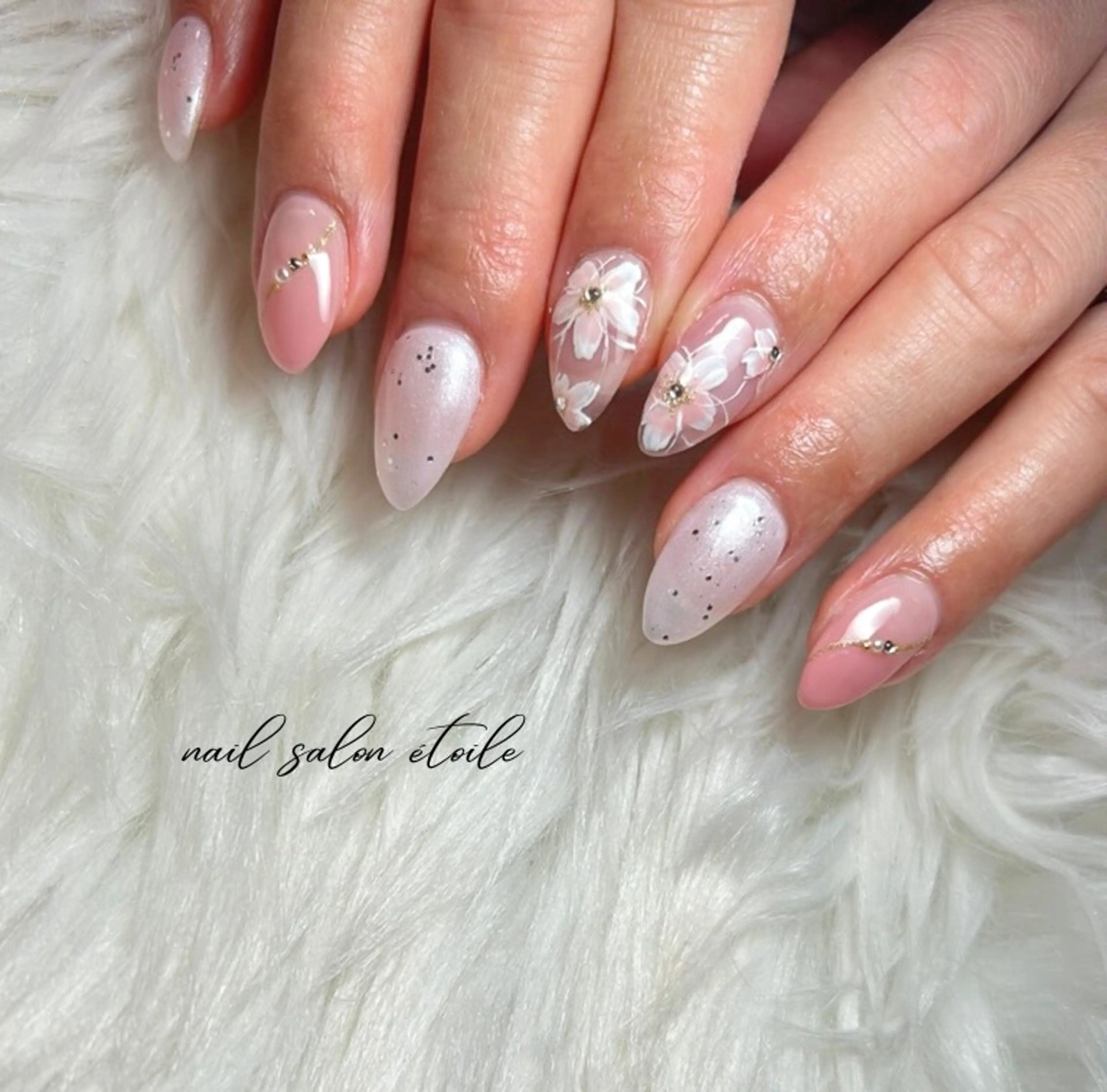 ネイル 桜ネイル 入学式 フラワーネイル ピンク ハンドネイル nail salon étoileのネイルデザイン