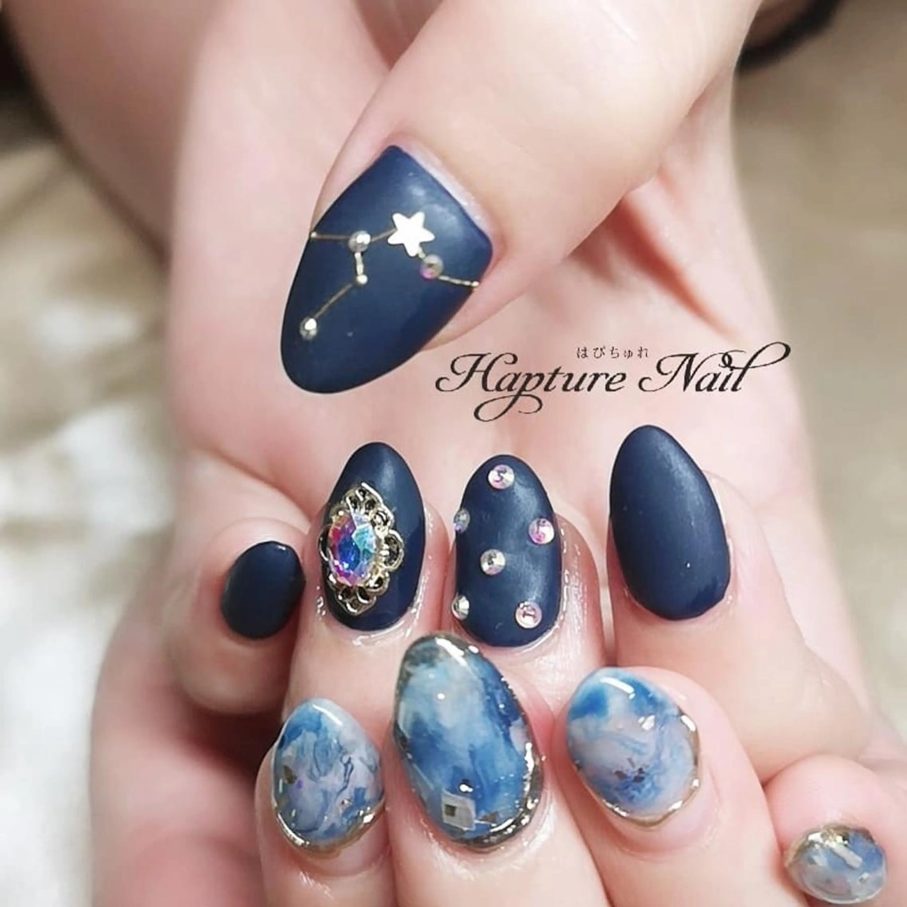 ネイル アートネイル ブルー キラキラネイル マットネイル ミラーネイル m- Hiroのネイルデザイン