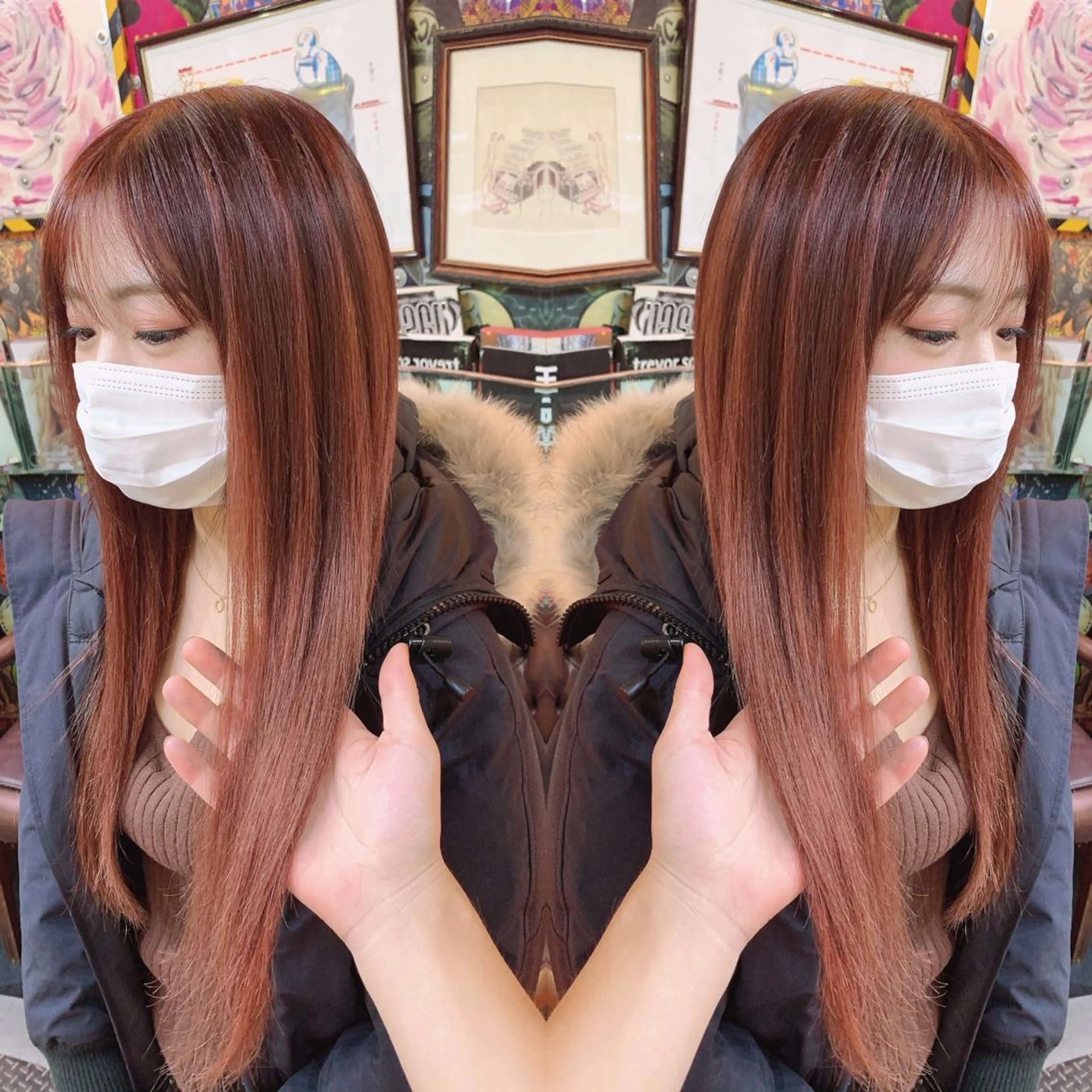 ロング カラー ヘアアレンジ 編み込みエクステ ブラウンカラー レッドカラー レッドブラウン エクステ haco+所属・🌈派手髪エクステ ブレイズ🌈ひろとのヘアスタイル