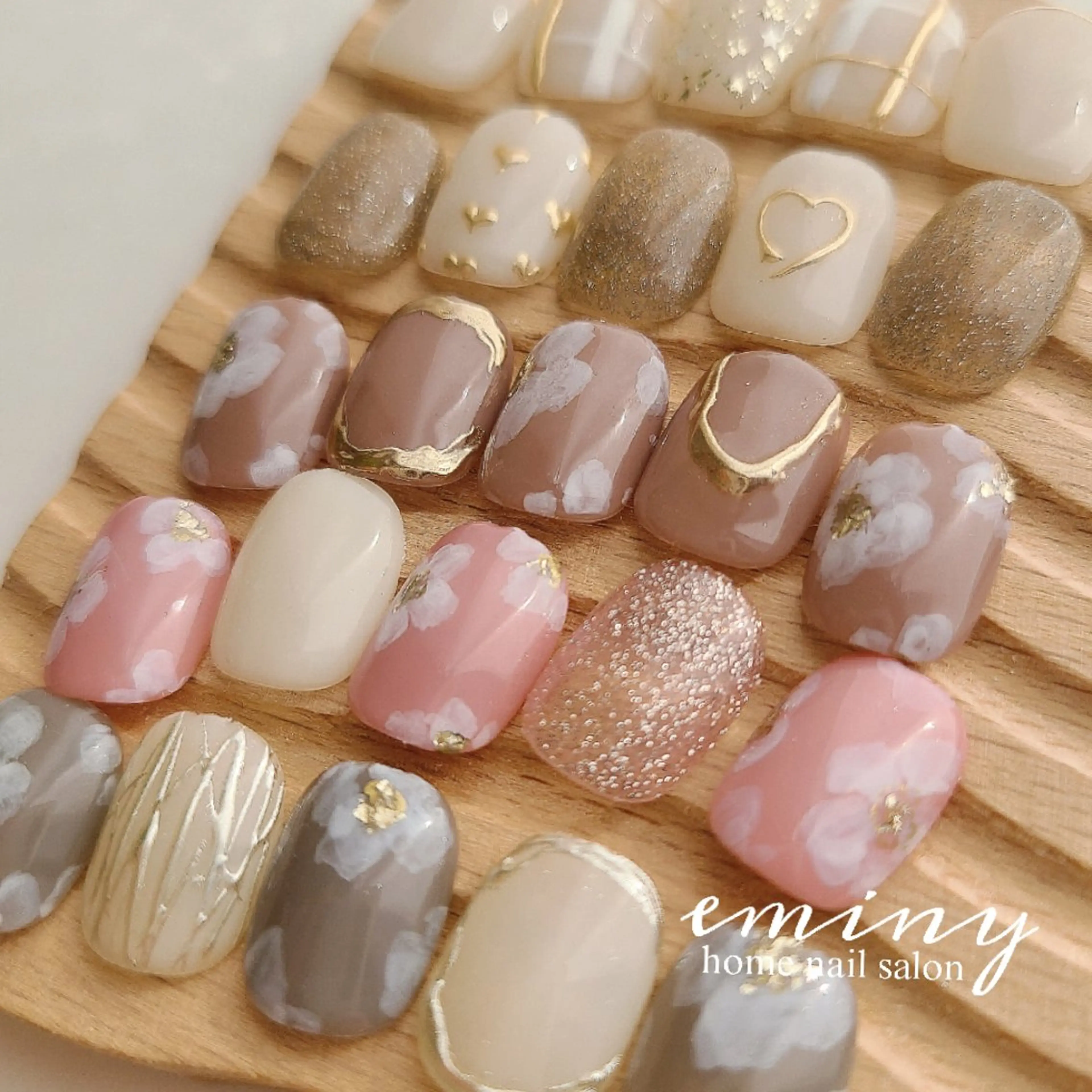 ネイル フラワーネイル ジェルネイル ハート 韓国ネイル ミラーネイル ハンドネイル nail salon  eminyのネイルデザイン