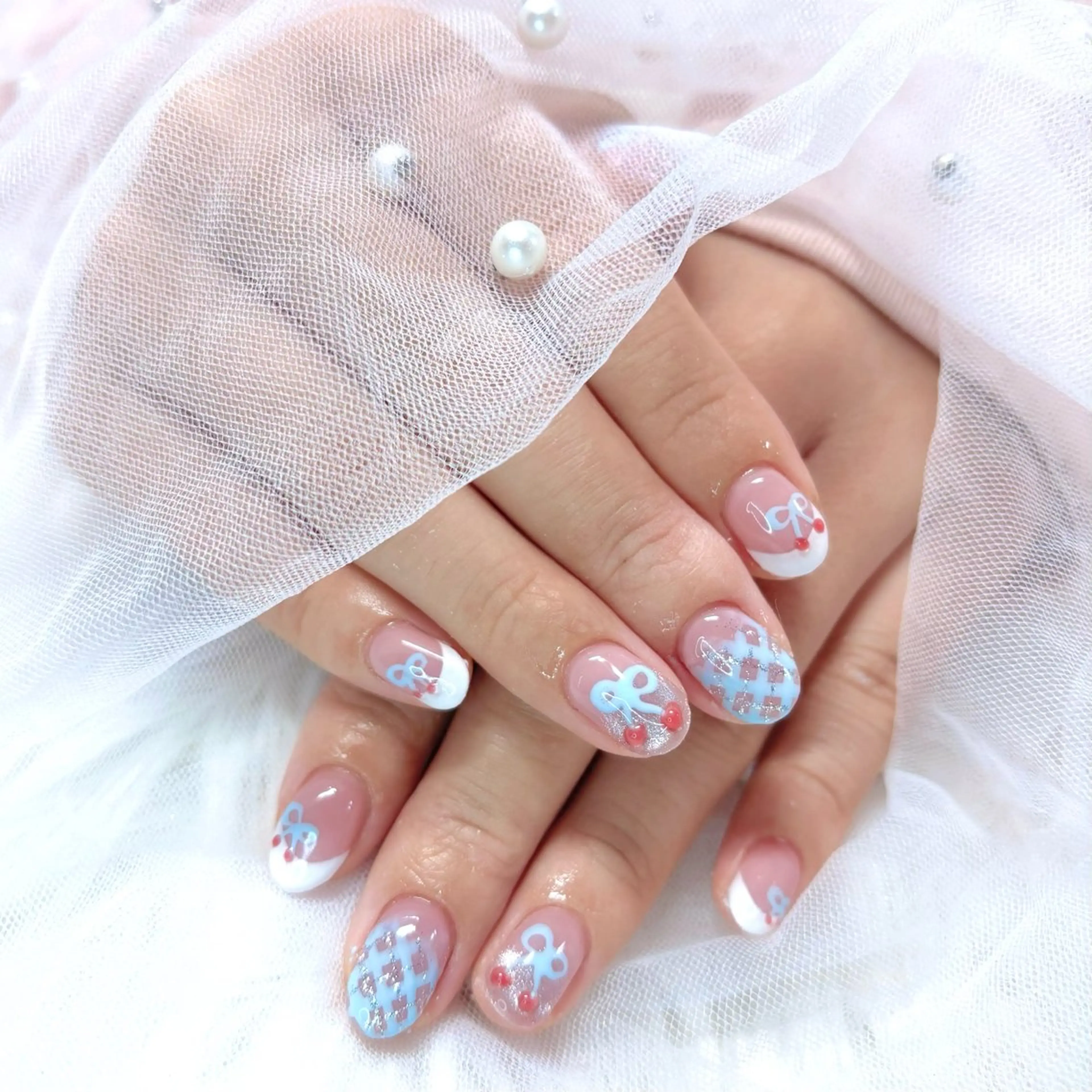 ネイル アートネイル リボン ハンドネイル Noix nailのネイルデザイン