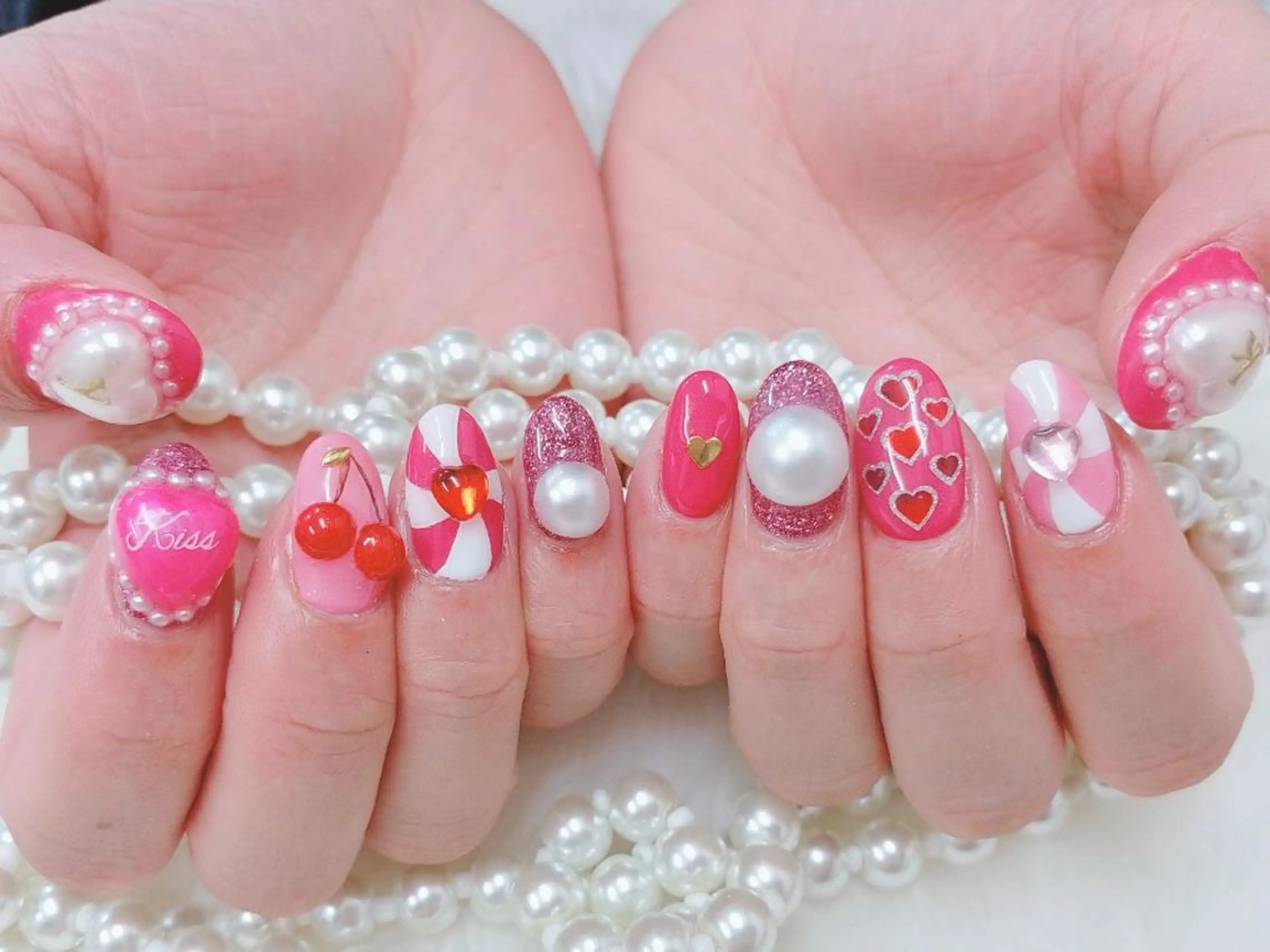 ネイル ハート ピンク ハンドネイル Nail lieNのネイルデザイン