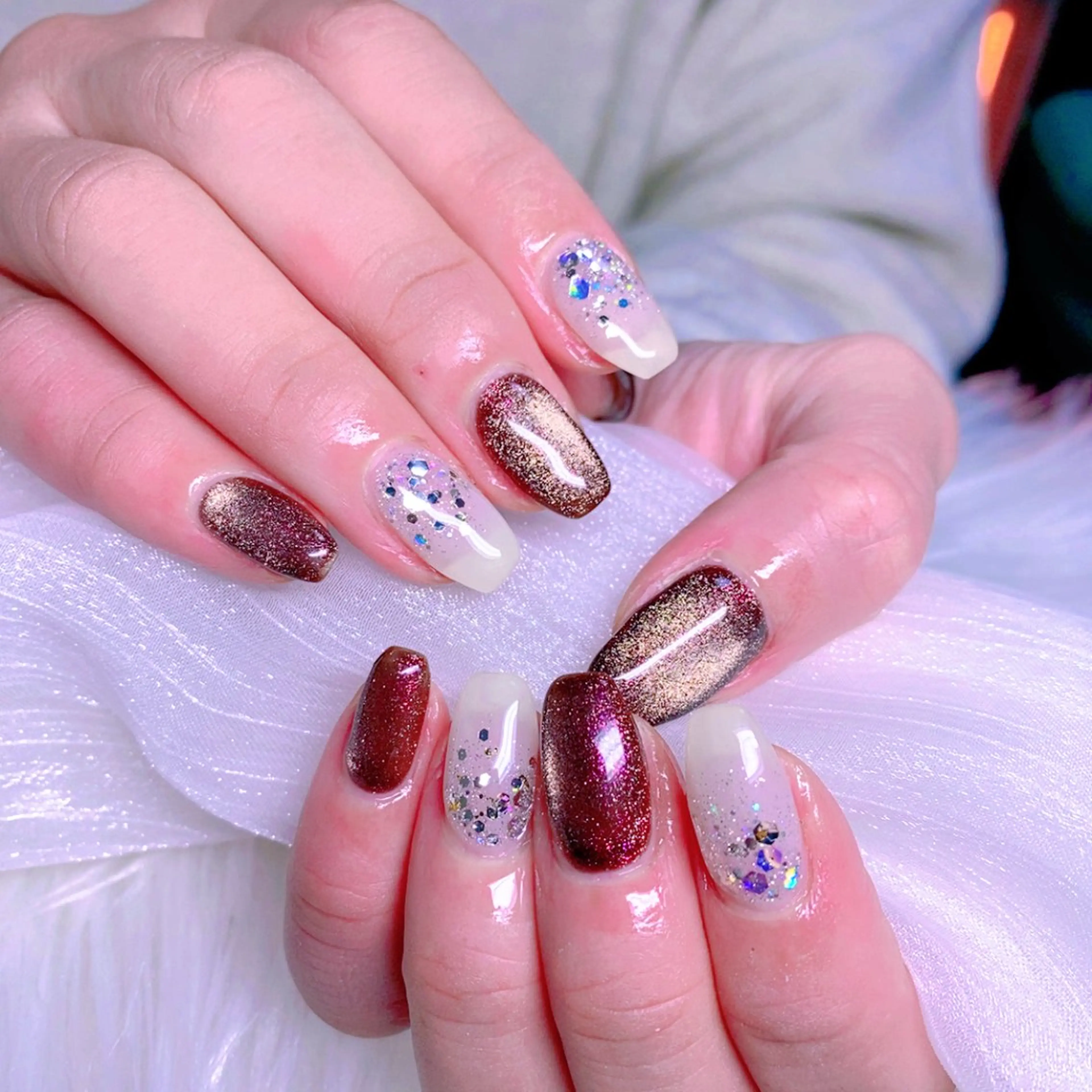 ネイル グラデーション マグネットネイル スクエアネイル 冬ネイル ハンドネイル Nail Yunaのネイルデザイン