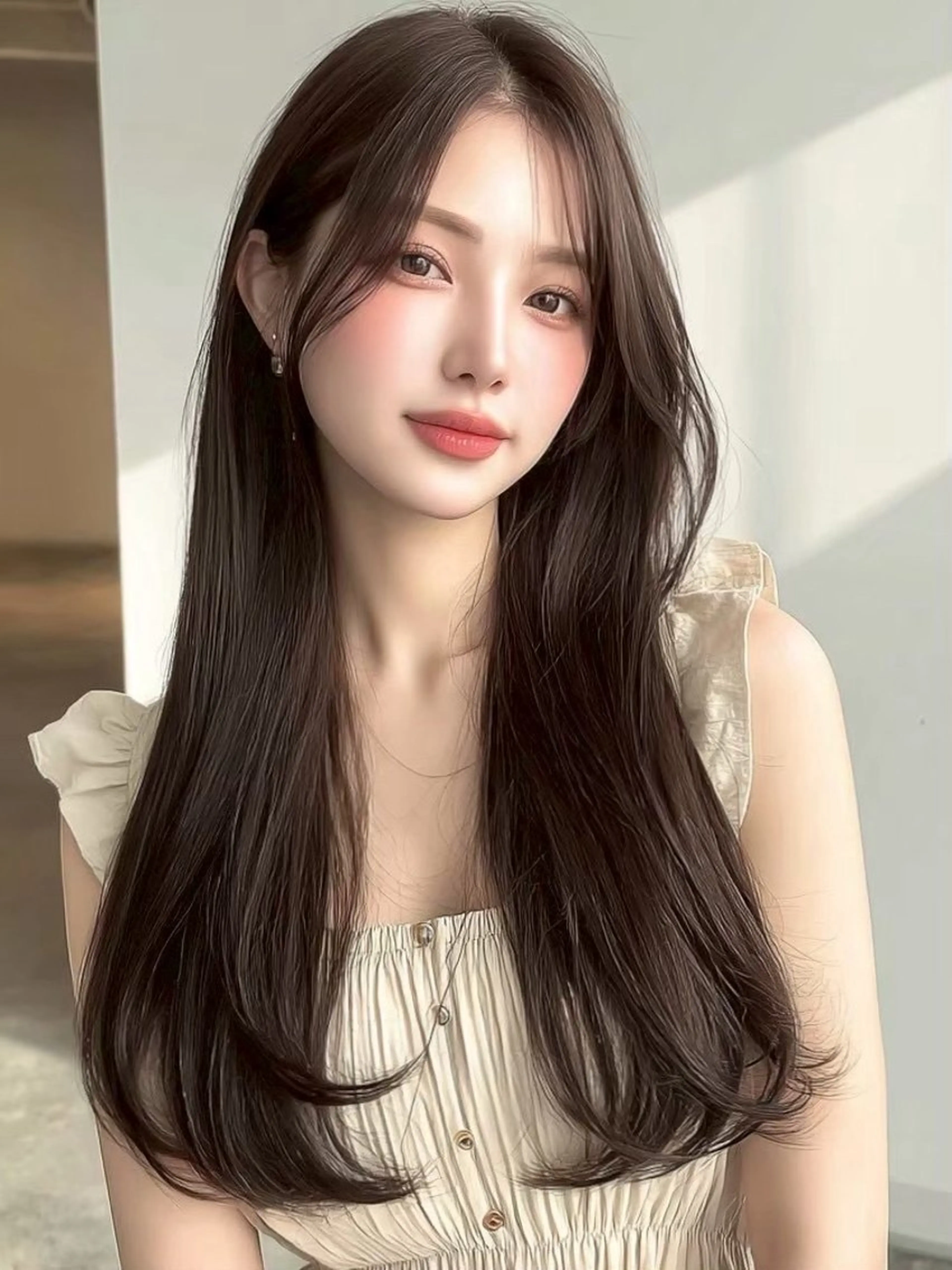 ロング ボブ 顔まわりレイヤー 韓国風ヘア レイヤーカット ウルフカット カット 縮毛矯正 岡田 望愛🫧のヘアスタイル