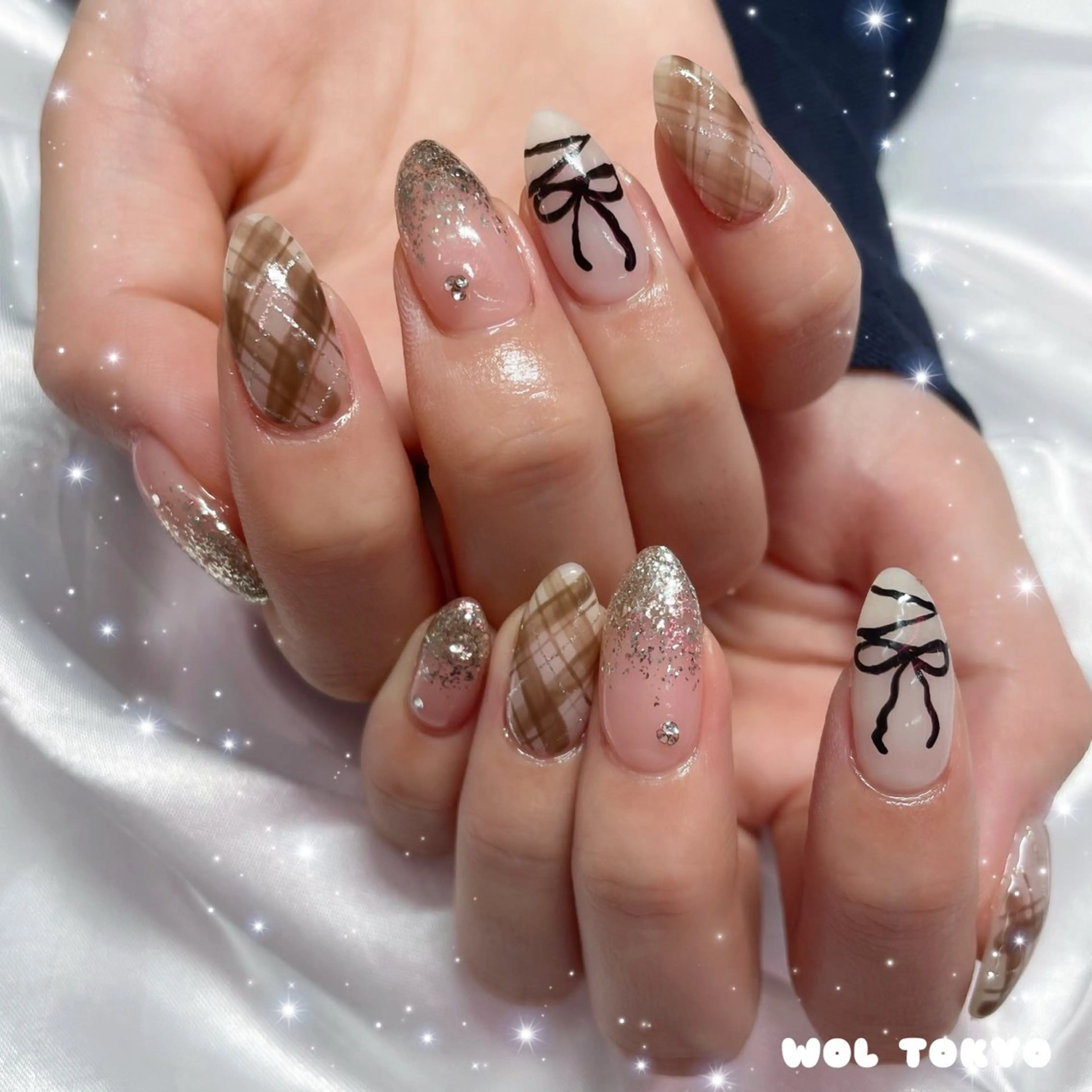 ネイル アートネイル リボン ハンドネイル WOLTOKYO池袋 💕maiのネイルデザイン
