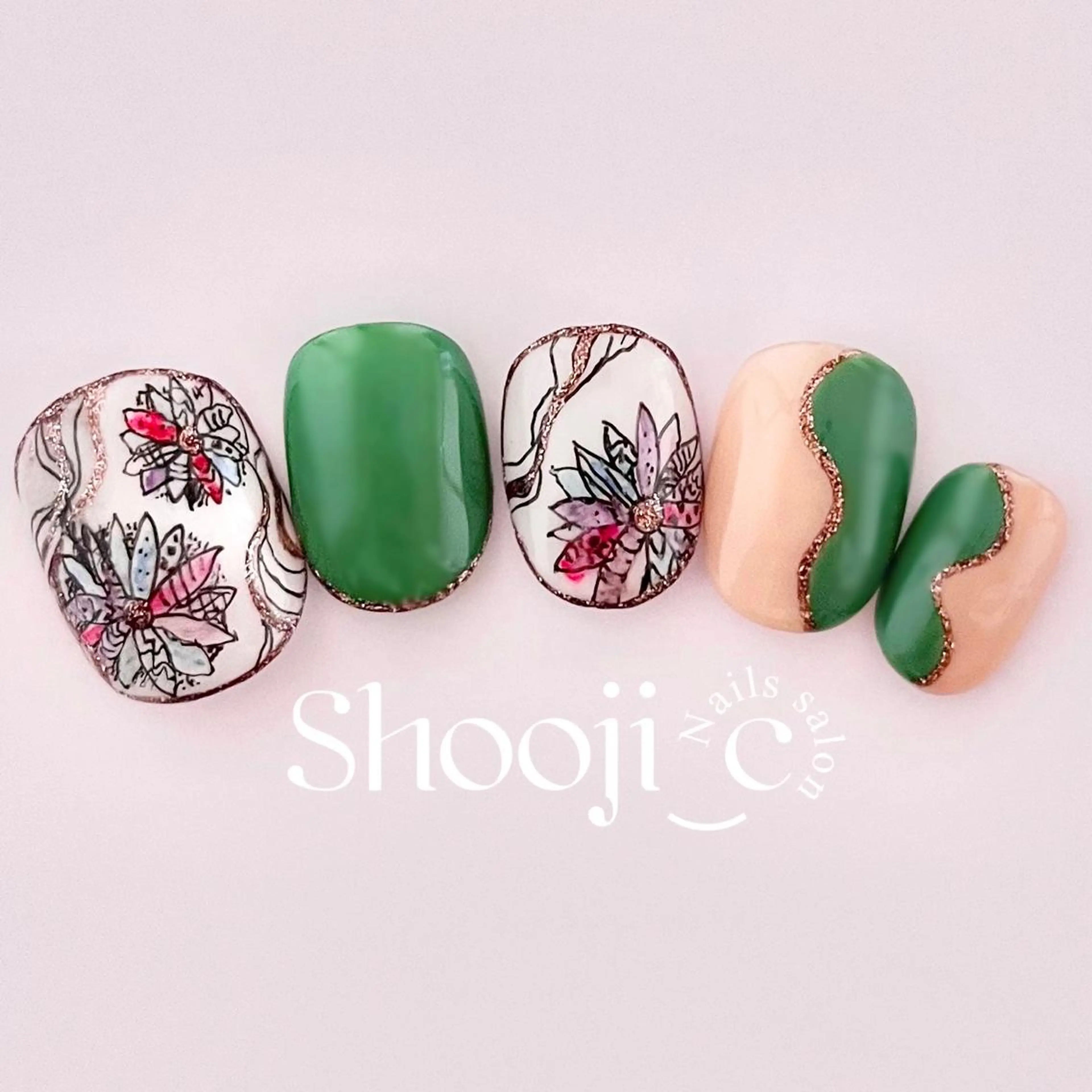 ネイル アートネイル フラワーネイル グリーン Shooji_c Nail salon所属・Shooji_c Nail salonのネイルデザイン
