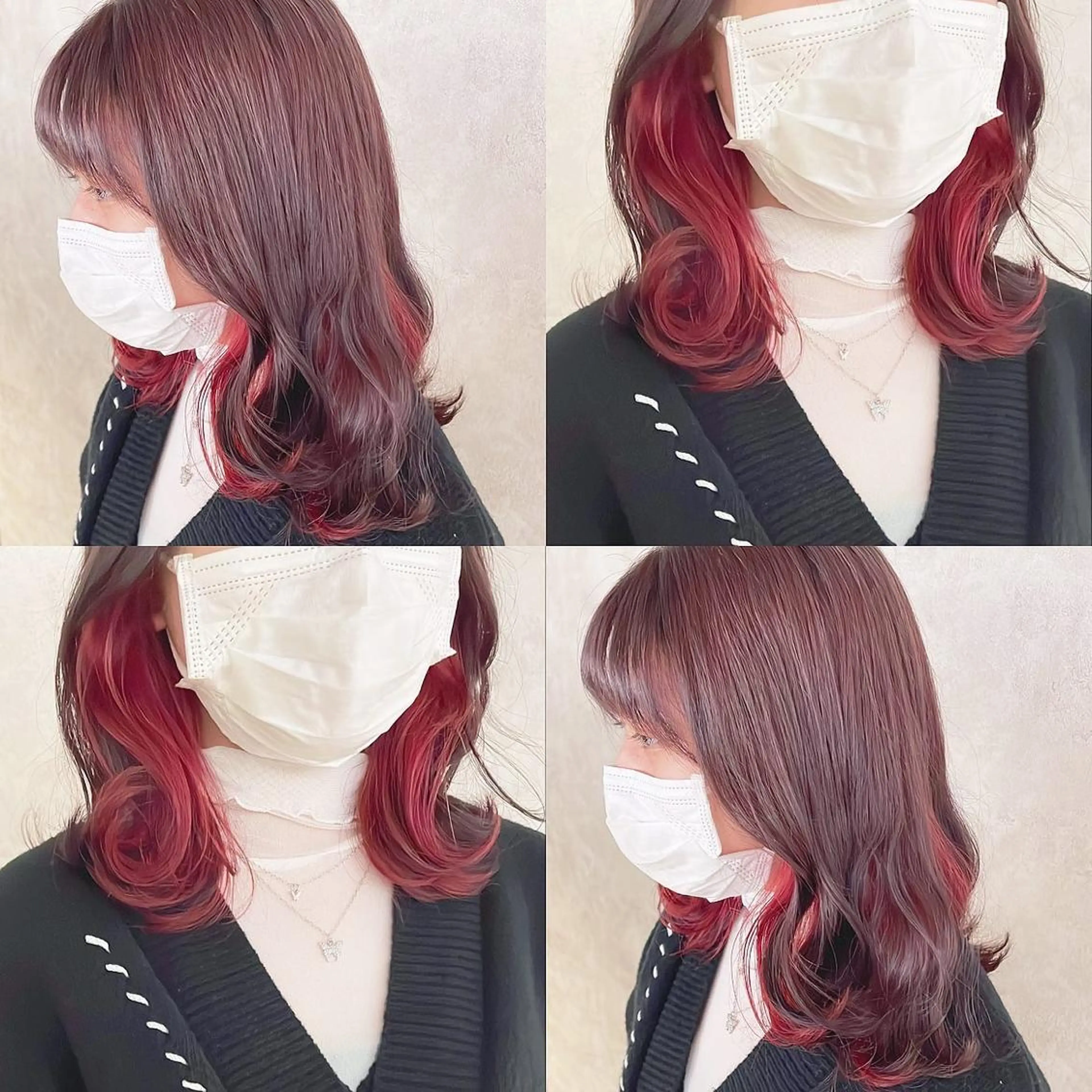 カラー ブリーチ ボルドーカラー レッドカラー ヘアカラー トリートメント 渋谷:インナーカラー ／🍒エリカ🍒のヘアスタイル