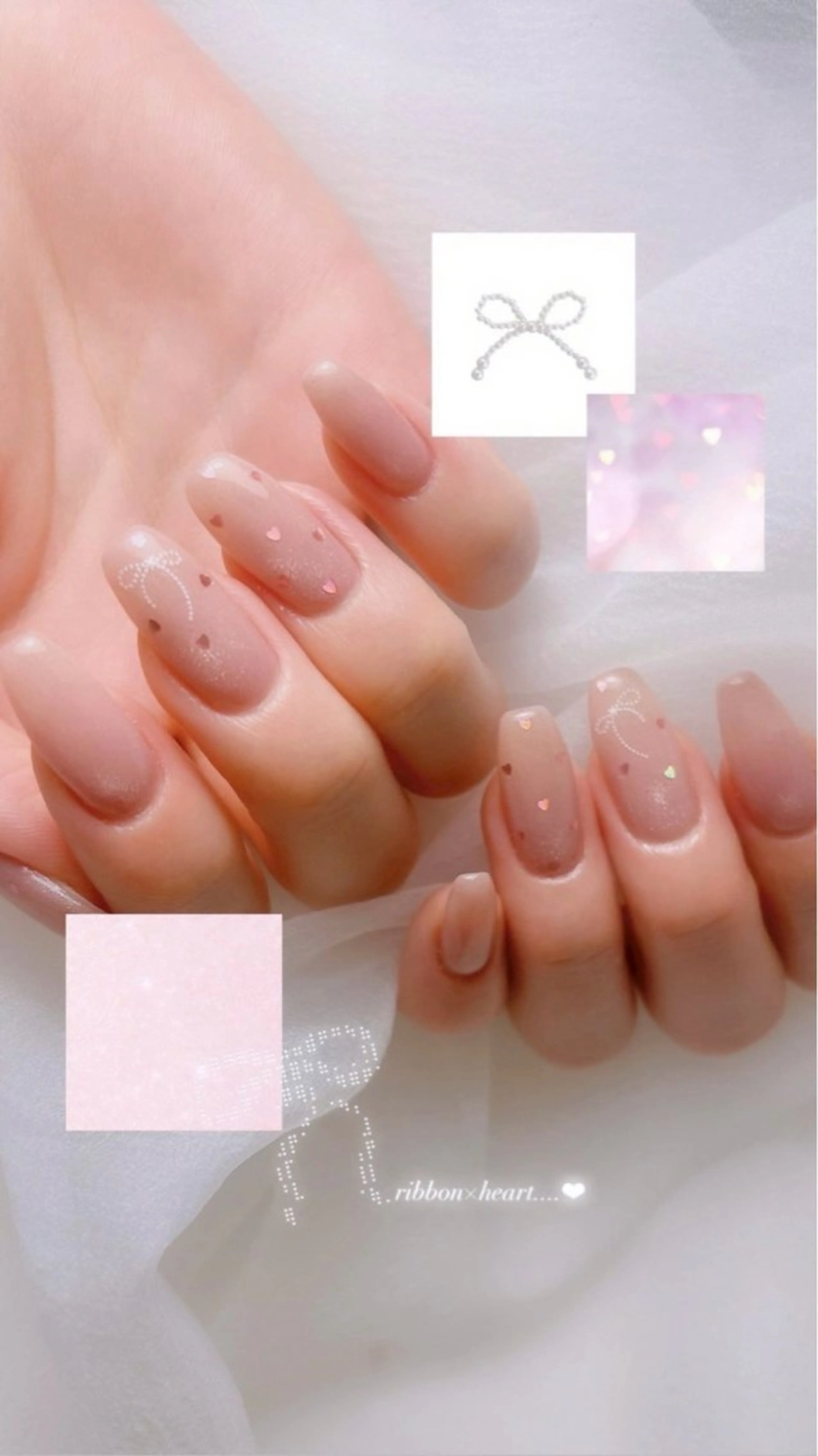 ネイル ハート リボン ワンホンネイル ハンドネイル GREEM グリームのネイルデザイン