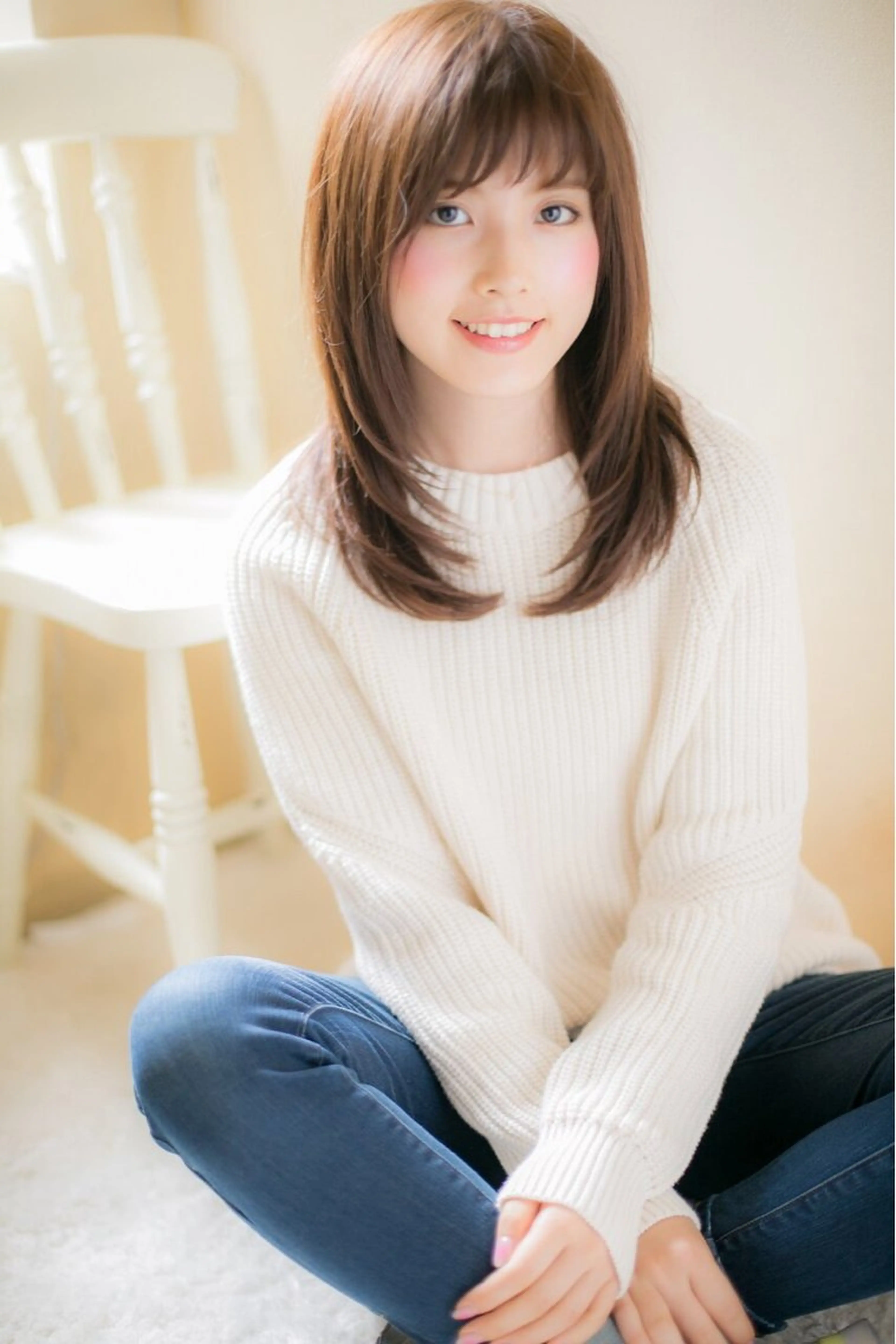 セミロング 縮毛矯正×髪質改善 カラー×クロスパーマのヘアスタイル