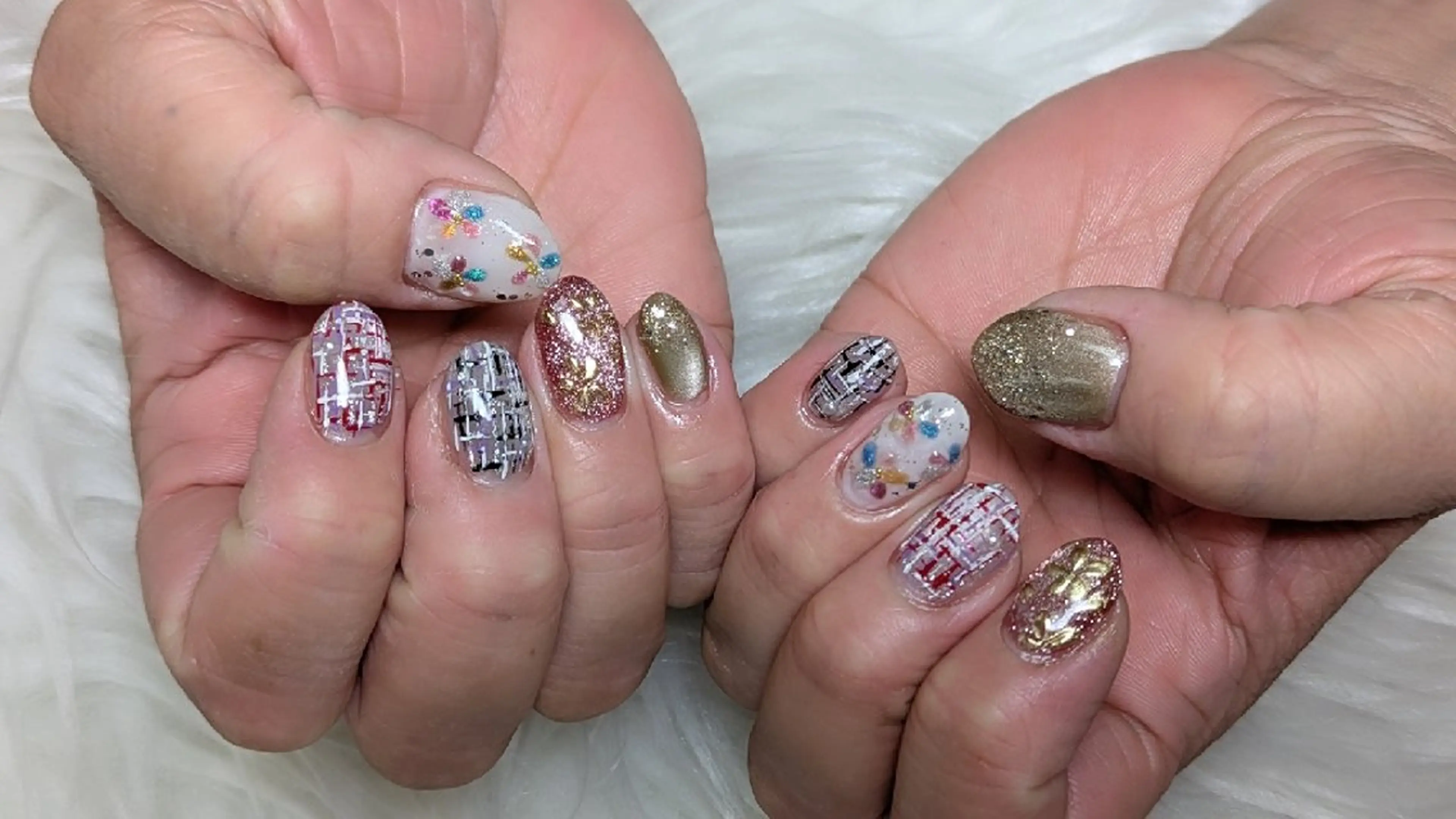 ネイル 春ネイル ツイードネイル ハンドネイル m&pPrivate nailsalonのネイルデザイン
