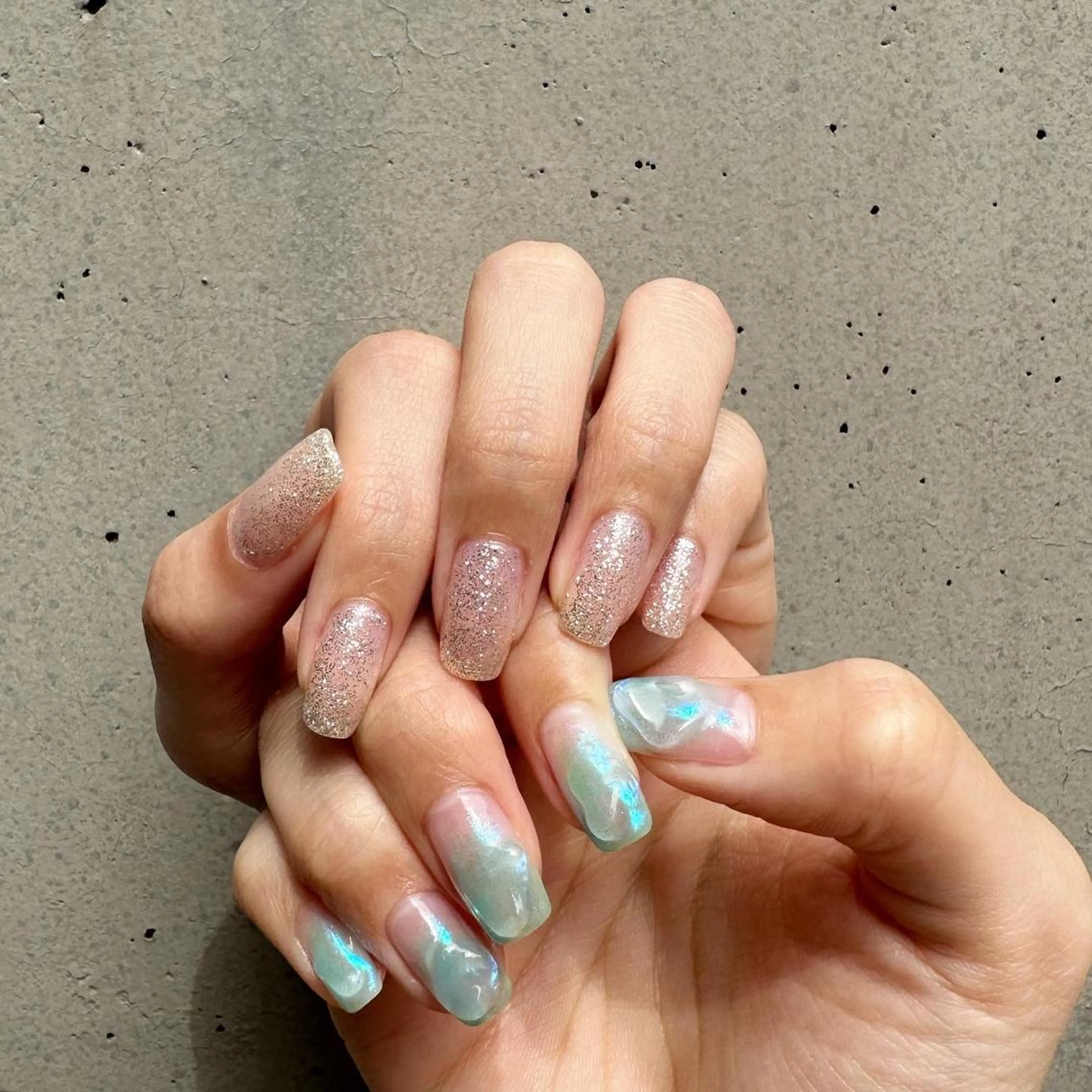 ネイル ブルー クリアネイル 氷ネイル・うるうるネイル 韓国ネイル ラメ(グリッター) 🪞KAPE NAIL 🪞のネイルデザイン