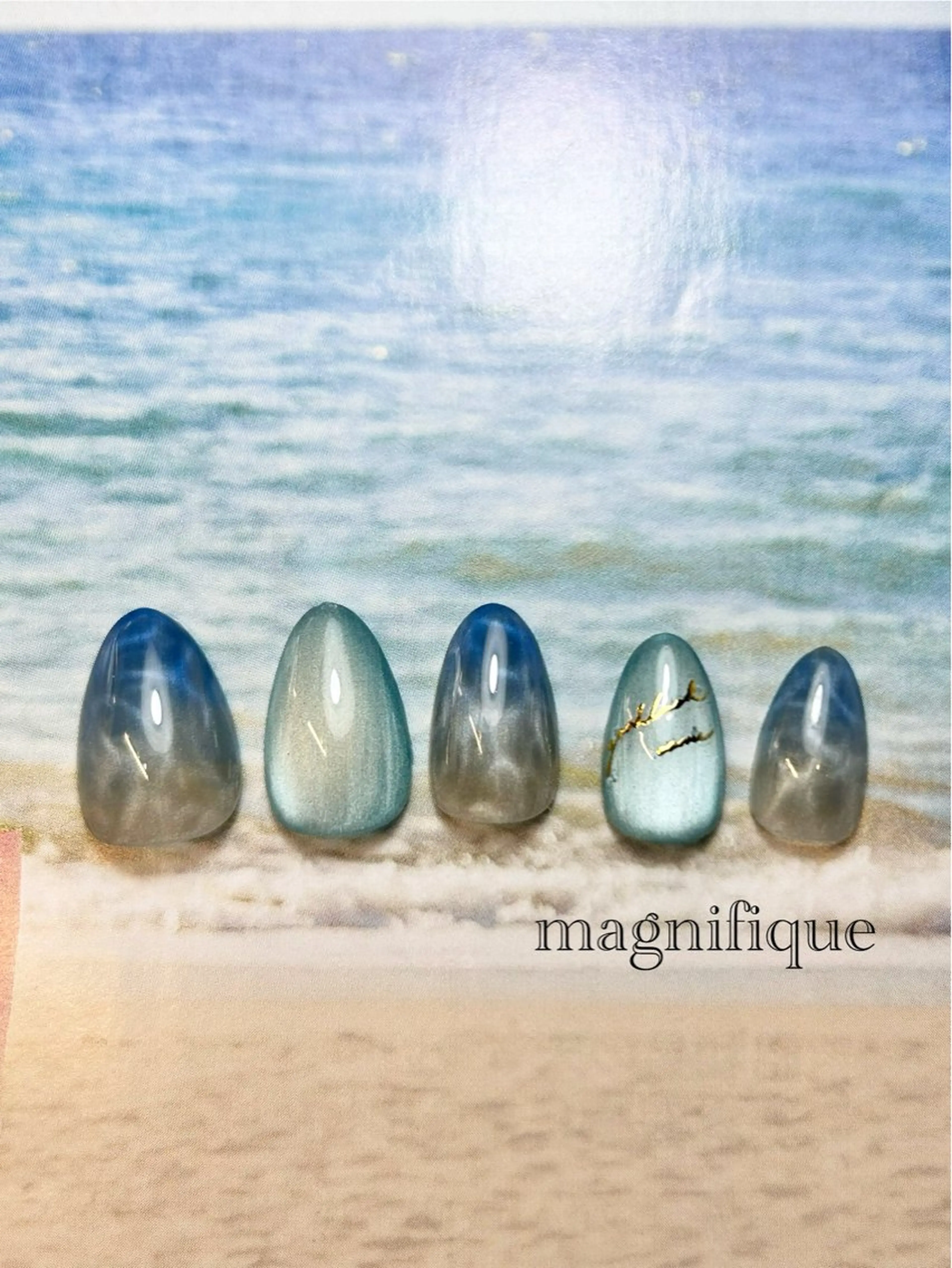 ネイル アートネイル ブルー ロングネイル ショートネイル 夏ネイル ハンドネイル プライベートサロン マニフィークのネイルデザイン