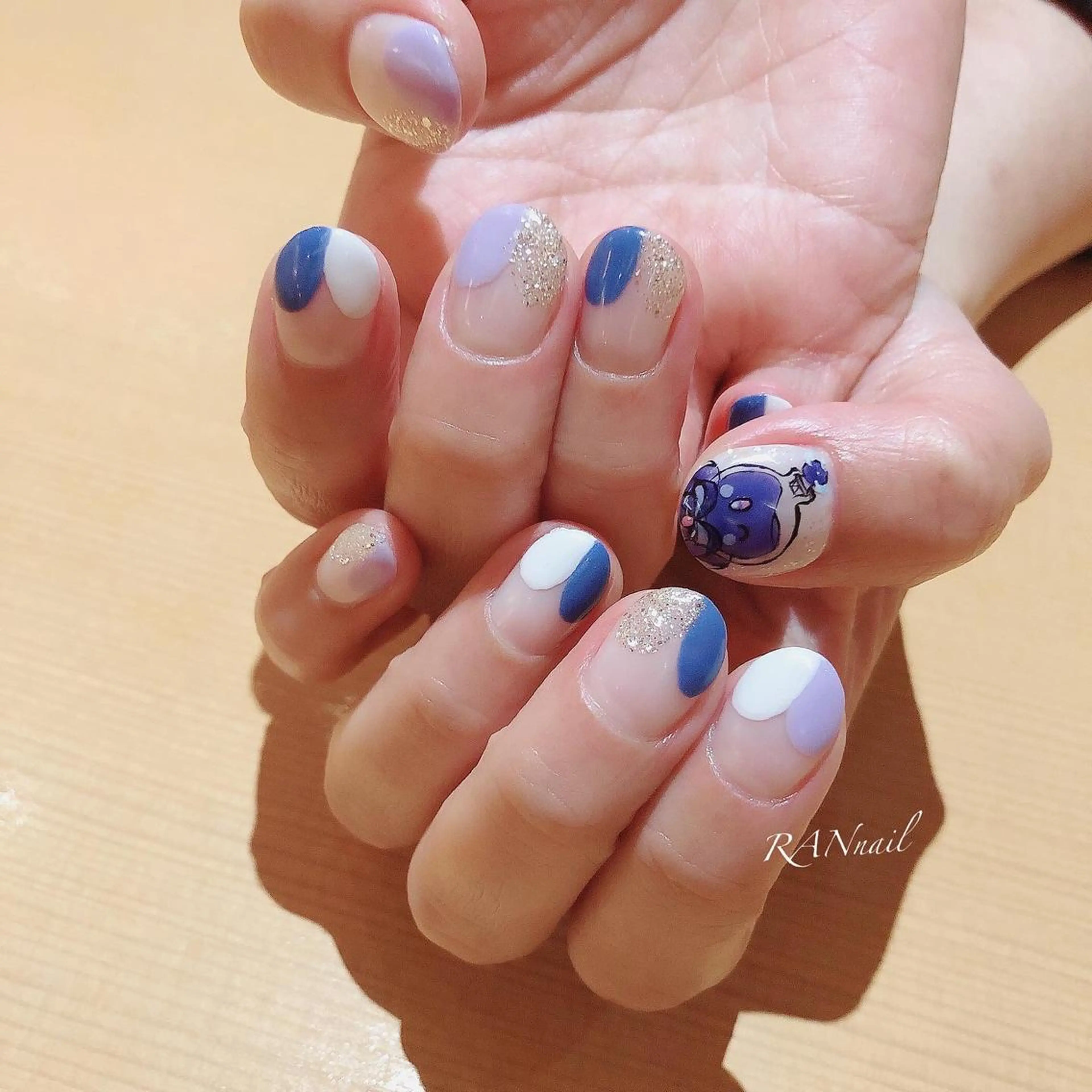 ネイル フレンチネイル ハート ネイビー オフィスネイル パープル RAN nail 〜ランネイル〜所属・RAN nailのネイルデザイン