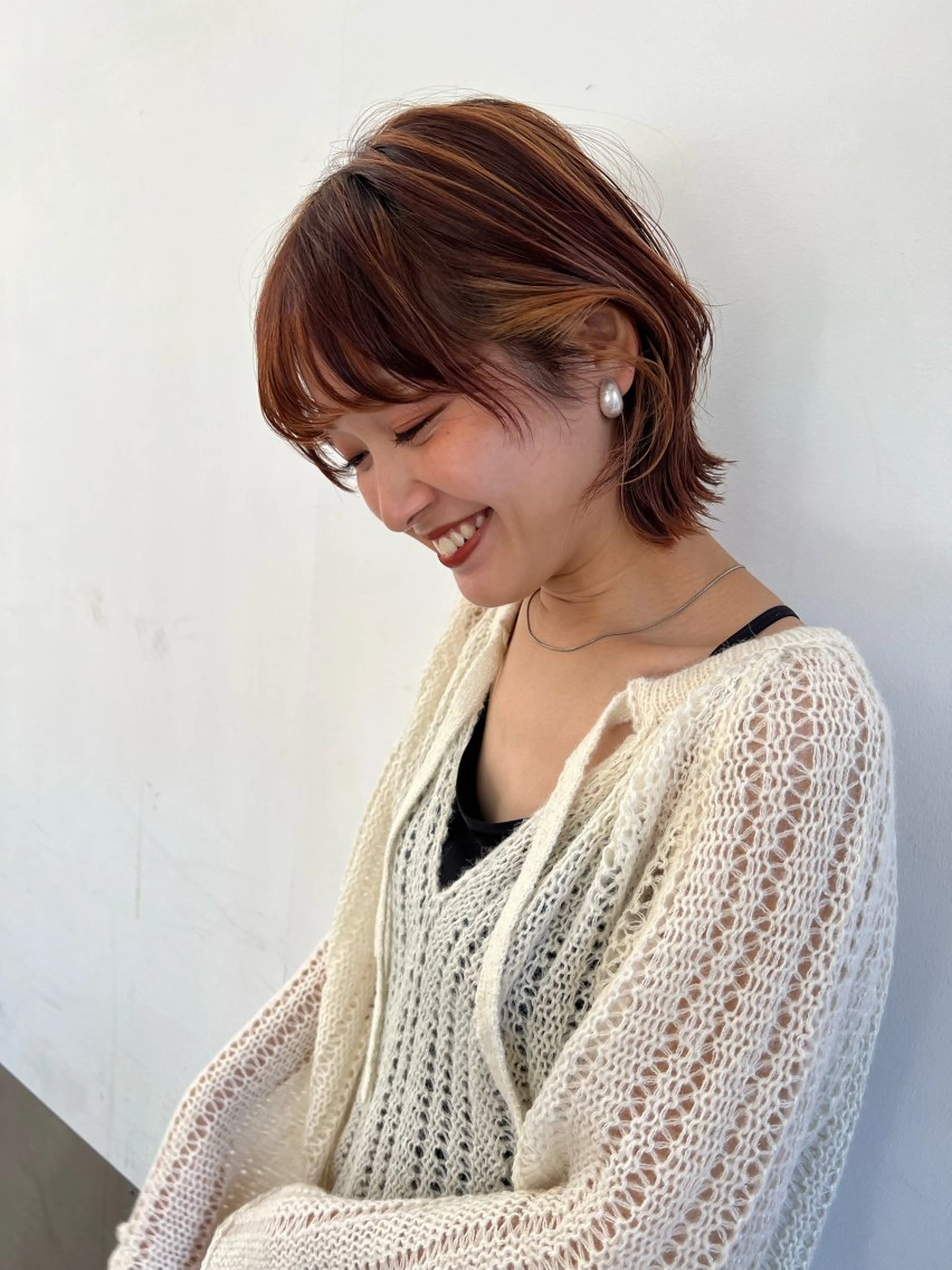 ショート カラー ボブ/巻ける縮毛矯正 /韓国レイヤーはなのヘアスタイル