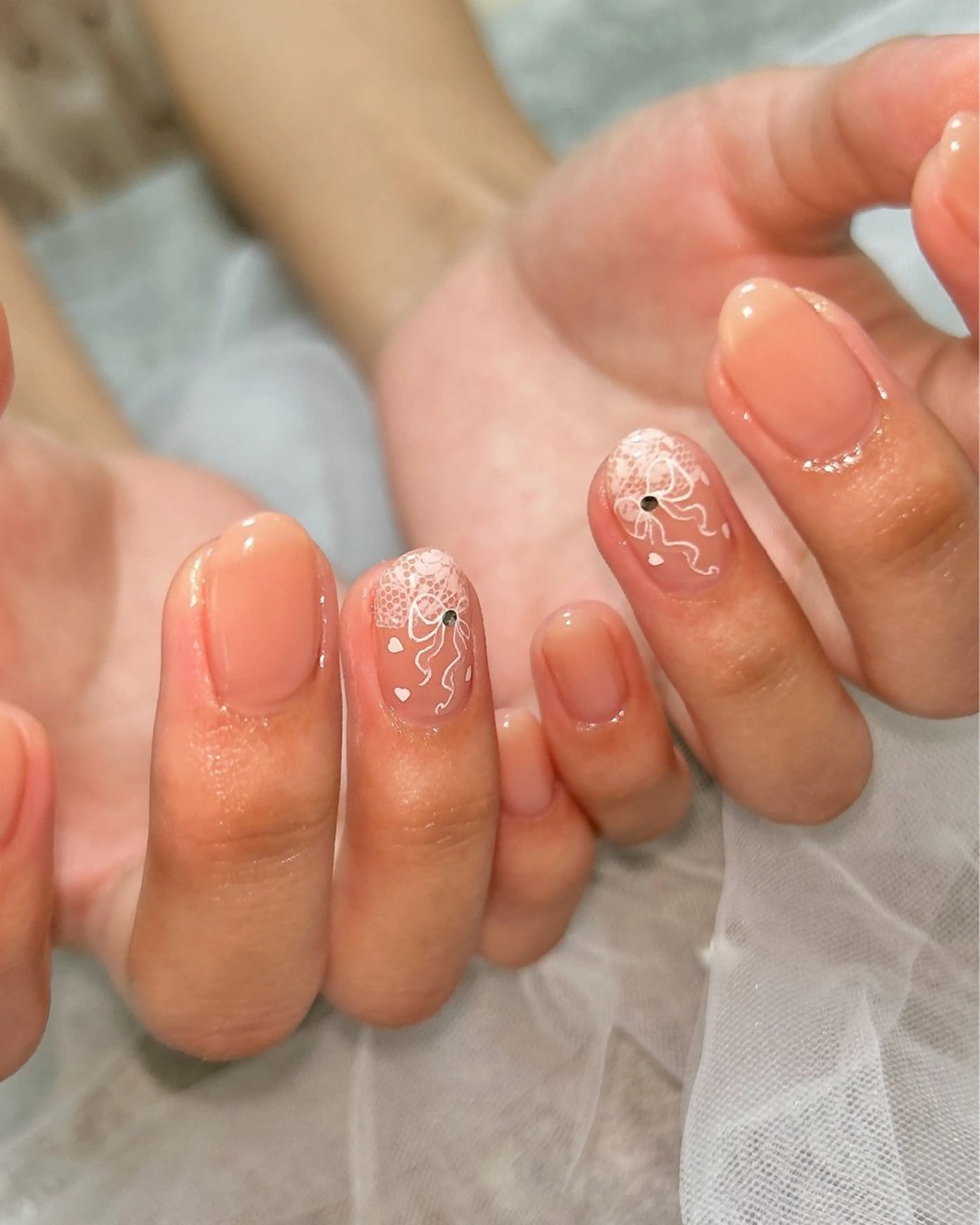 ネイル アートネイル レース リボン ハンドネイル ten nail salon　かえでのネイルデザイン