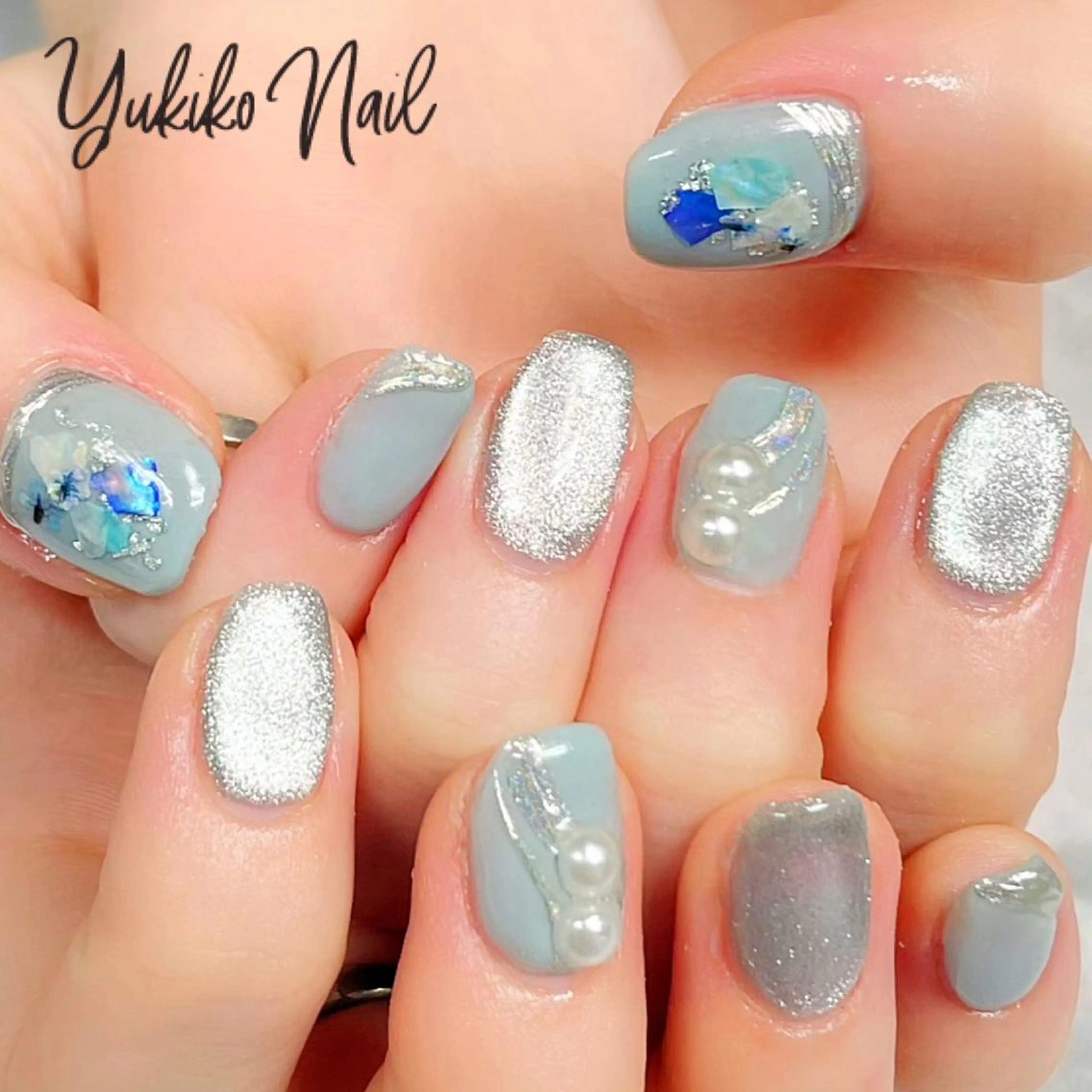 ネイル ブルー マグネットネイル ミラーネイル 夏ネイル ユキコ ネイルのネイルデザイン