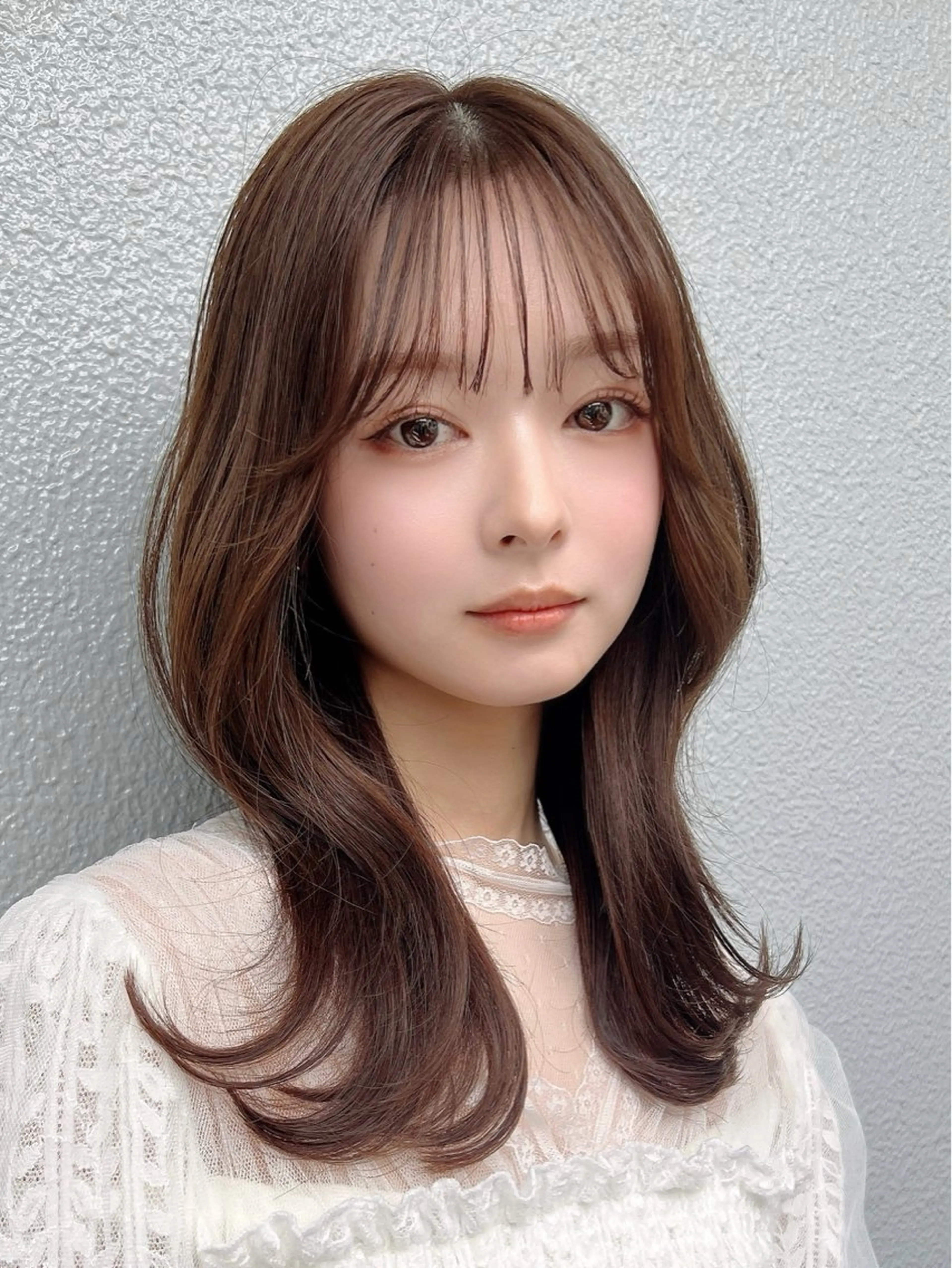 セミロング カラー ヘアアレンジ ブラウンカラー くびれヘア カット ヘアカラー トリートメント RIHO/愛されモテ /透明感カラーのヘアスタイル