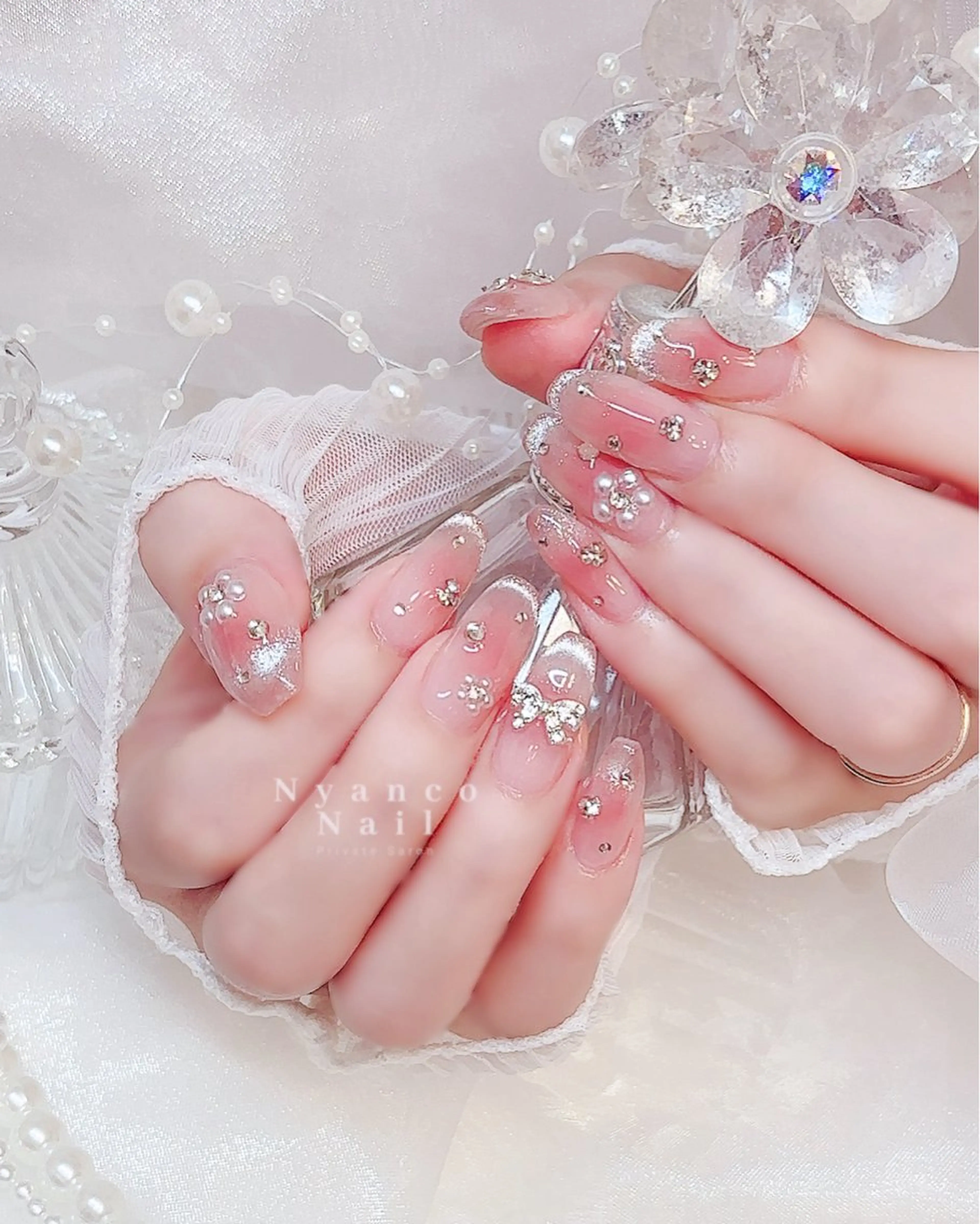 ネイル チークネイル フラワーネイル フレンチネイル ジェルネイル 氷ネイル・うるうるネイル Nyanco Nailのネイルデザイン