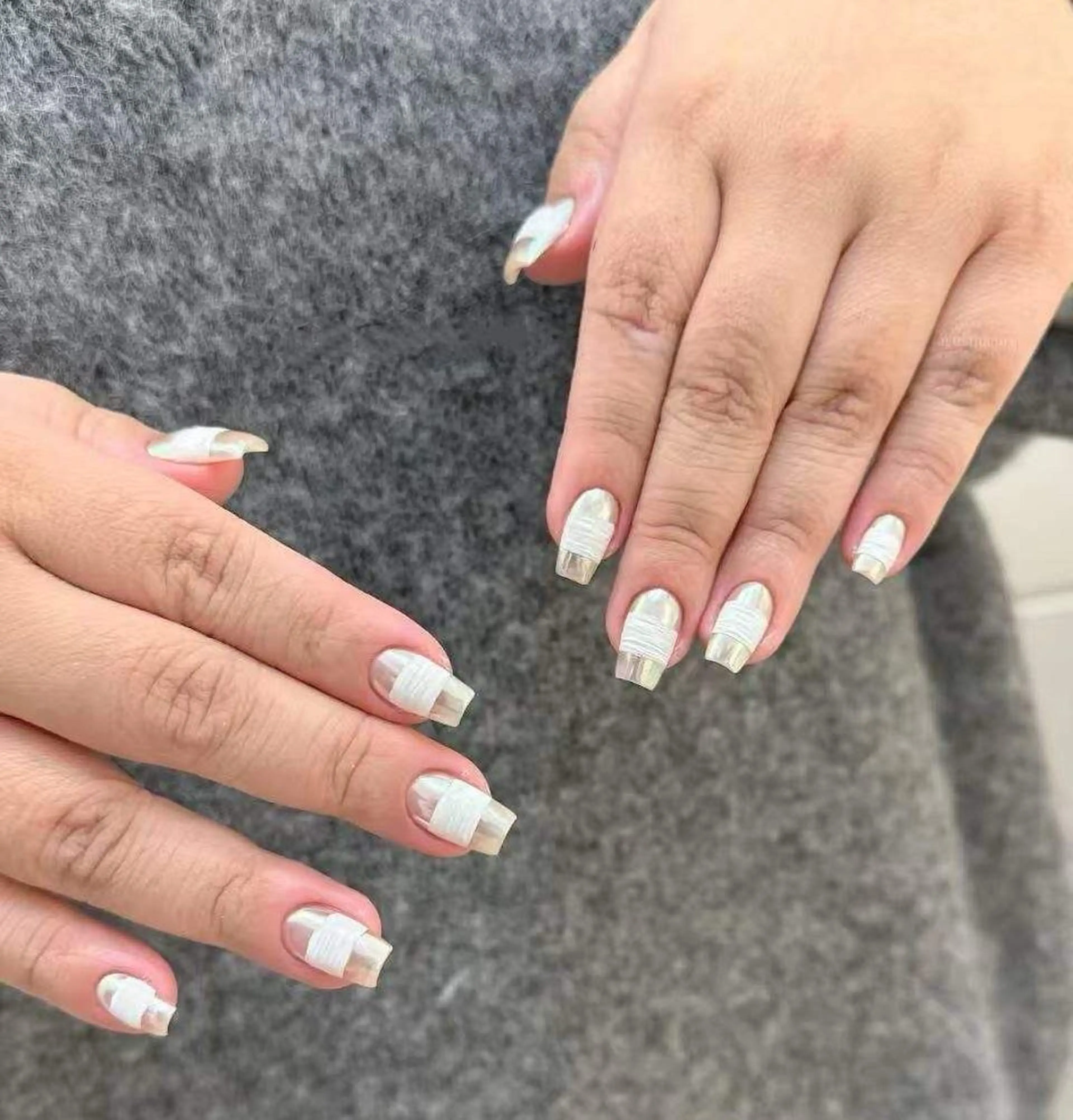 ネイル フラワーネイル フレンチネイル ジェルネイル ガラスフレンチ ハート ハンドネイル BabyYouMi nailのネイルデザイン