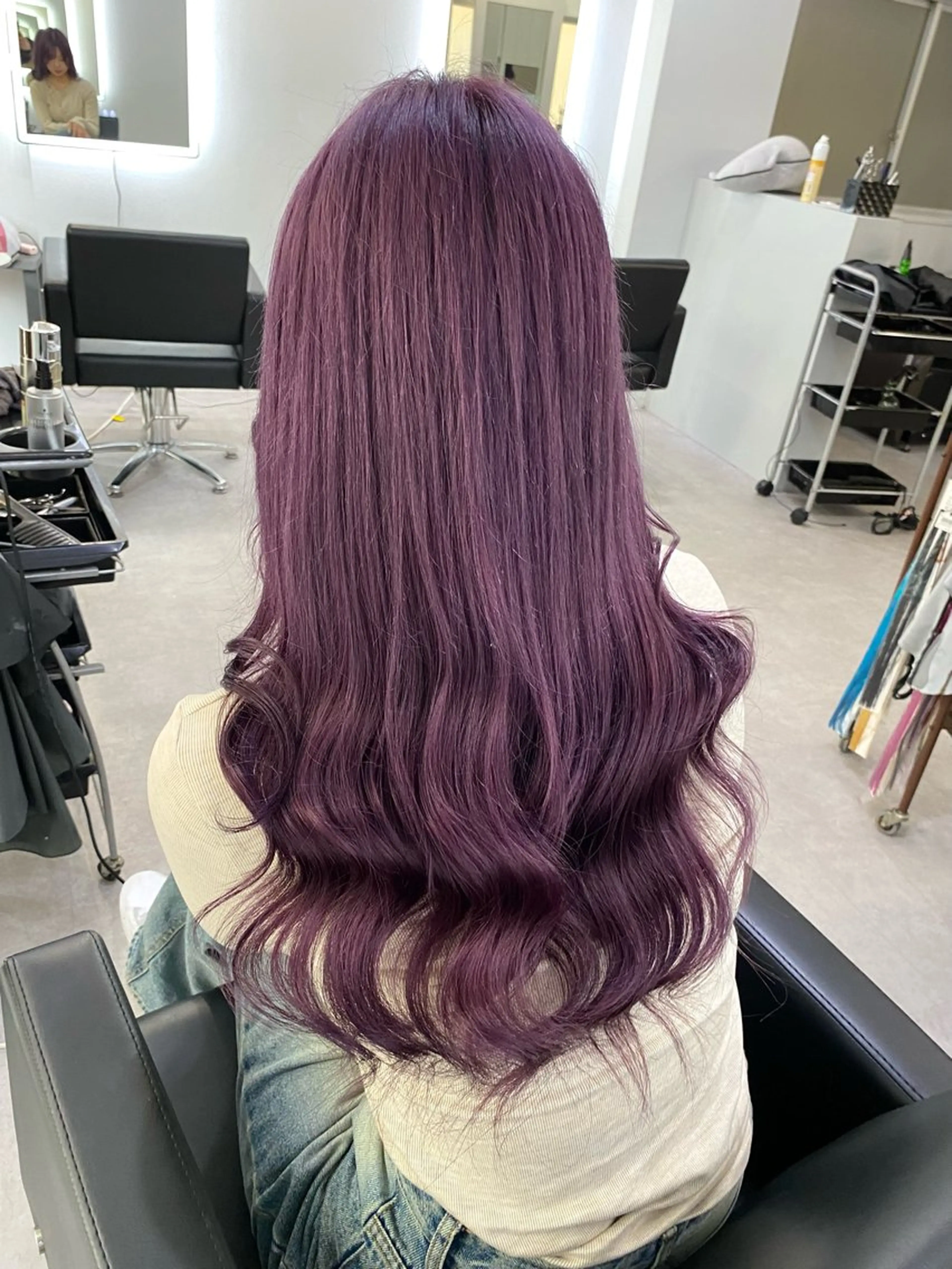 ロング カラー ブリーチ ケアブリーチ ダブルカラー ラベンダーカラー ラベンダーピンク ヘアカラー ミルクティーベージュ /ピンク/大阪/堀江のヘアスタイル