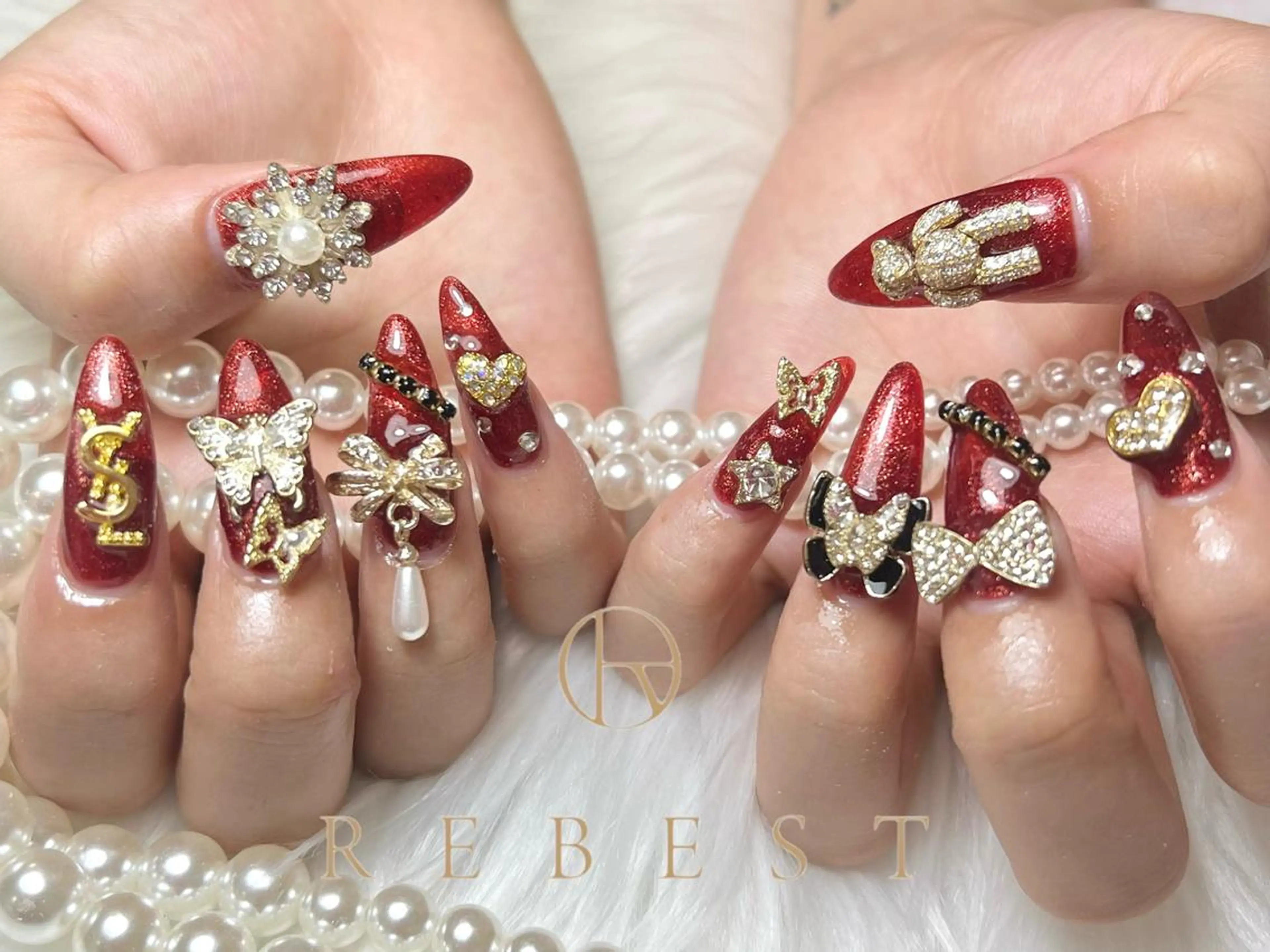 ネイル ハンドネイル ❤️💛REBEST 付け放題Nailのネイルデザイン