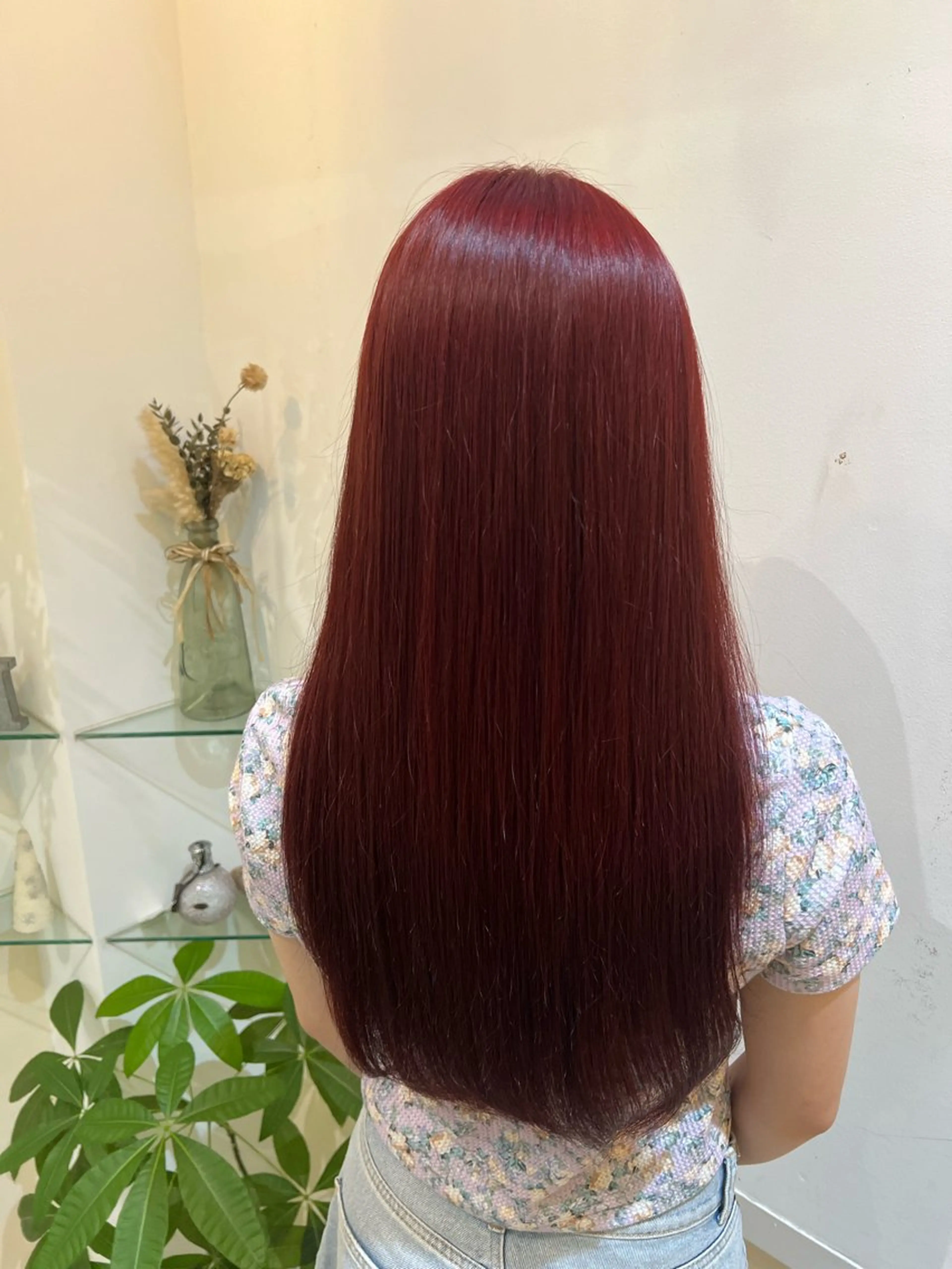 ロング カラー ブリーチ ボルドーカラー ブリーチなしカラー レッドカラー ヘアカラー ブリーチしない暖色 カラー🥀杉 優菜のヘアスタイル