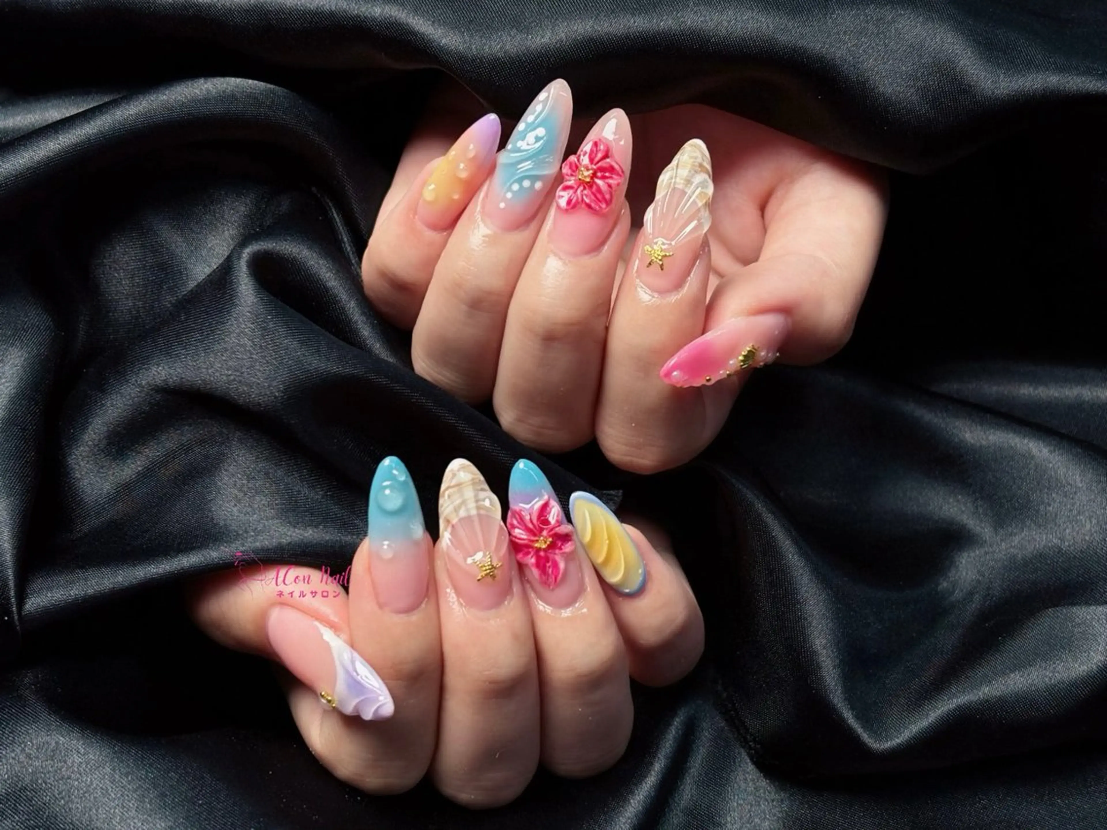 ネイル 桜ネイル 長さ出し フラワーネイル フレンチネイル ジェルネイル ハンドネイル AConNailSalon所属・ACon NailSalonのネイルデザイン