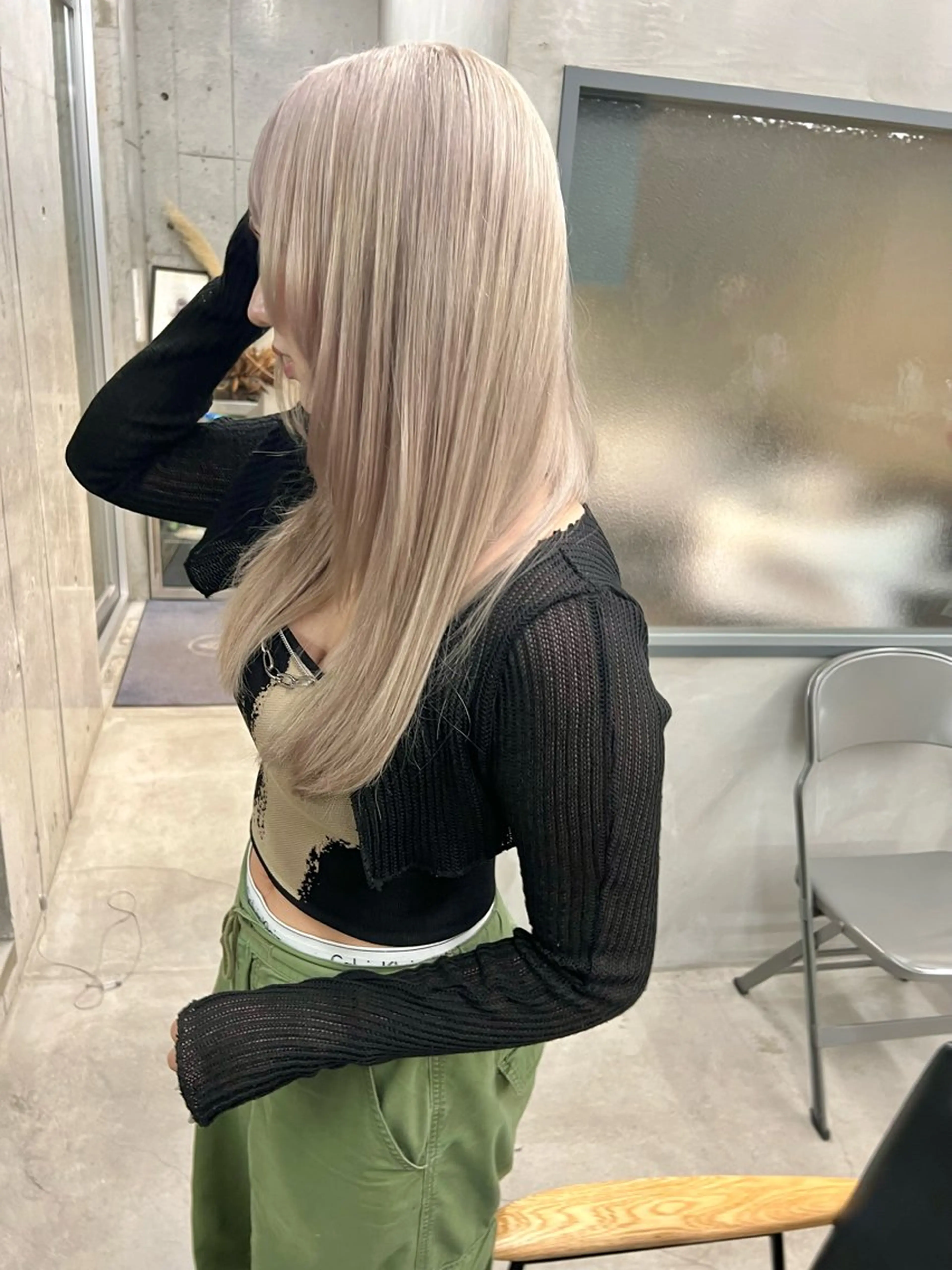 ロング カラー ブリーチ グレージュ カット 縮毛矯正 sakoda shunkiのヘアスタイル