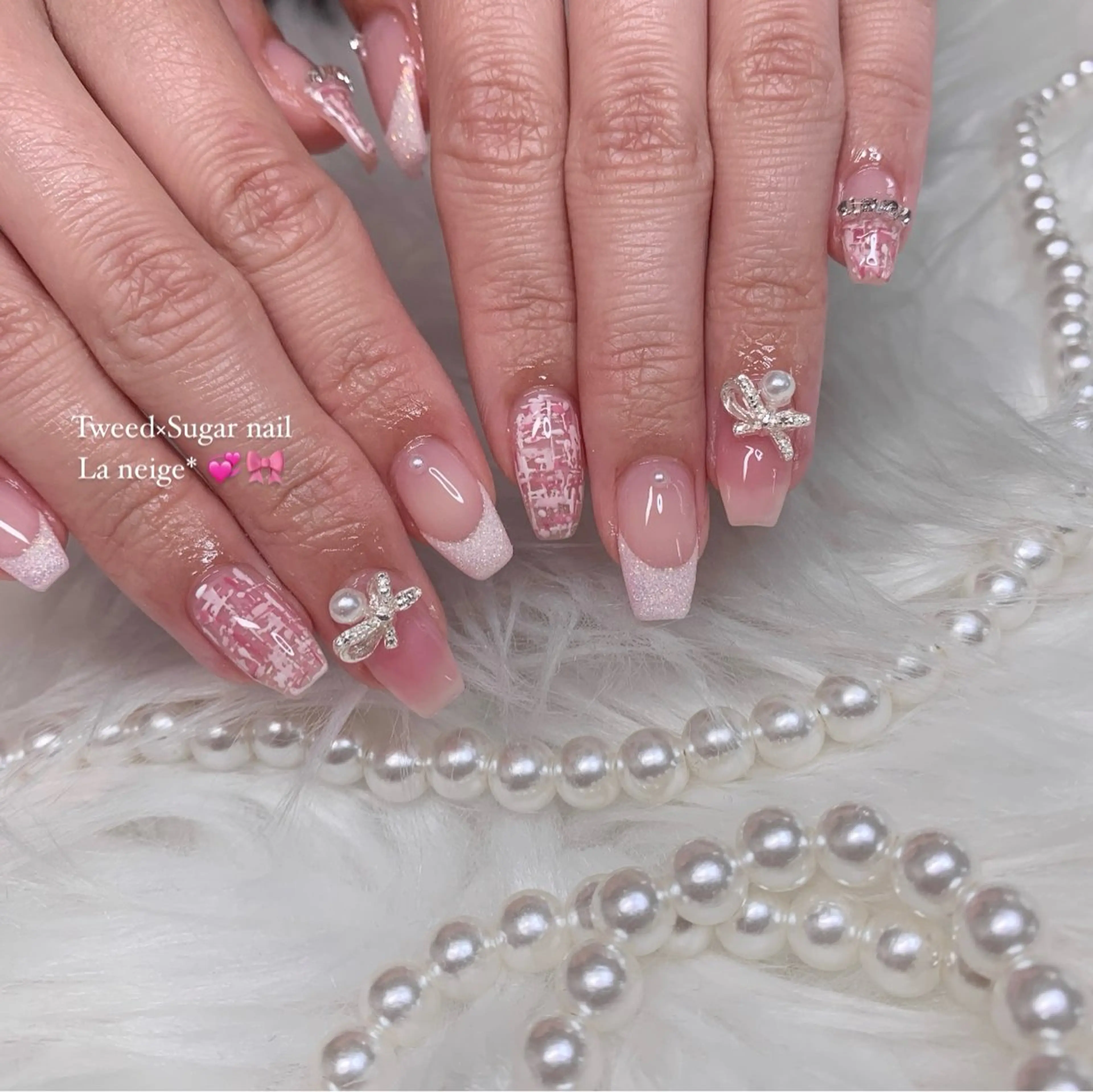 ネイル リボン ハンドネイル La neige* yuki 🐩🌙のネイルデザイン