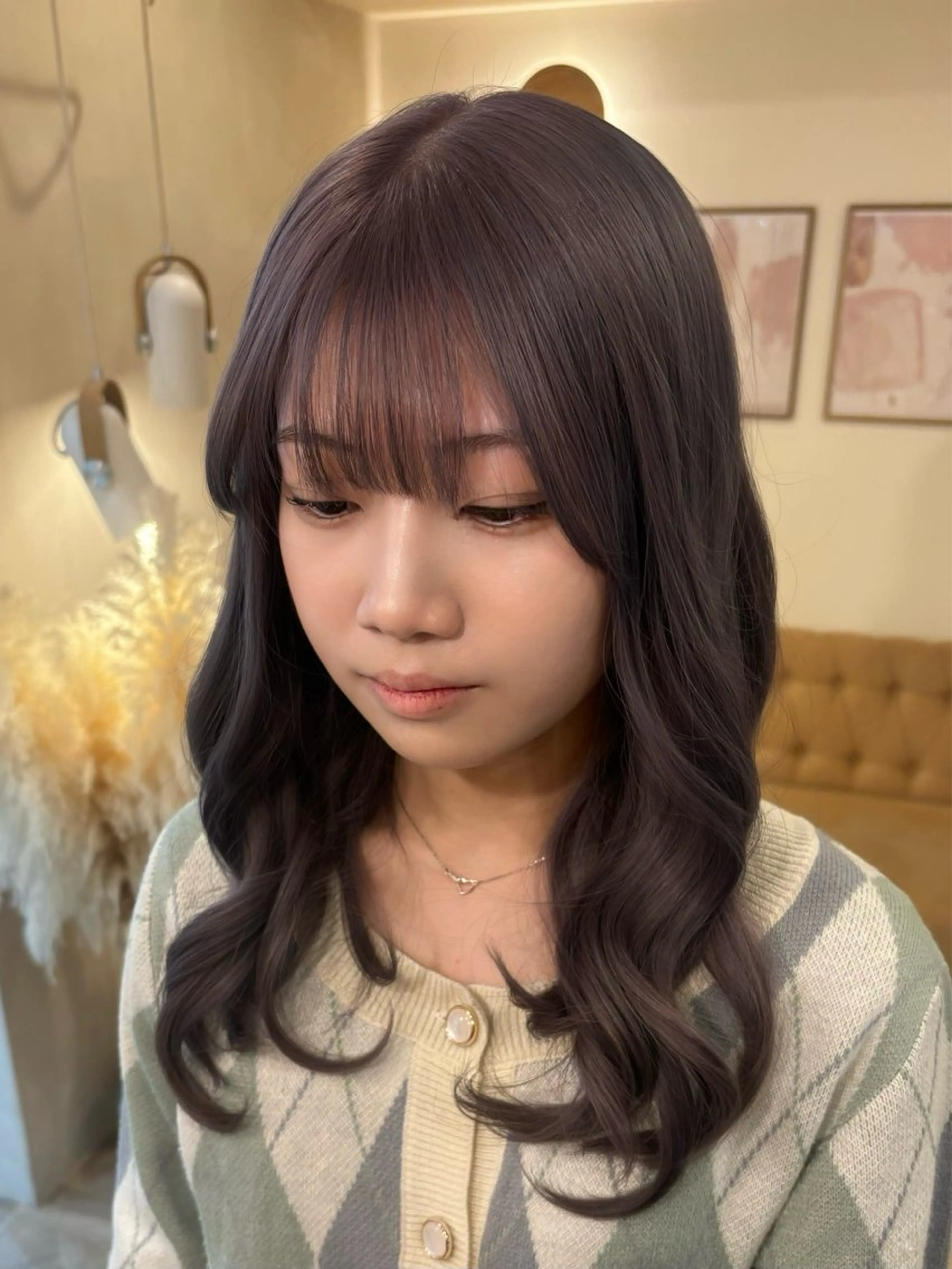 ミディアム カラー ヘアカラー トリートメント 暖色/ミルクティー/ レイヤー/yuriaのヘアスタイル