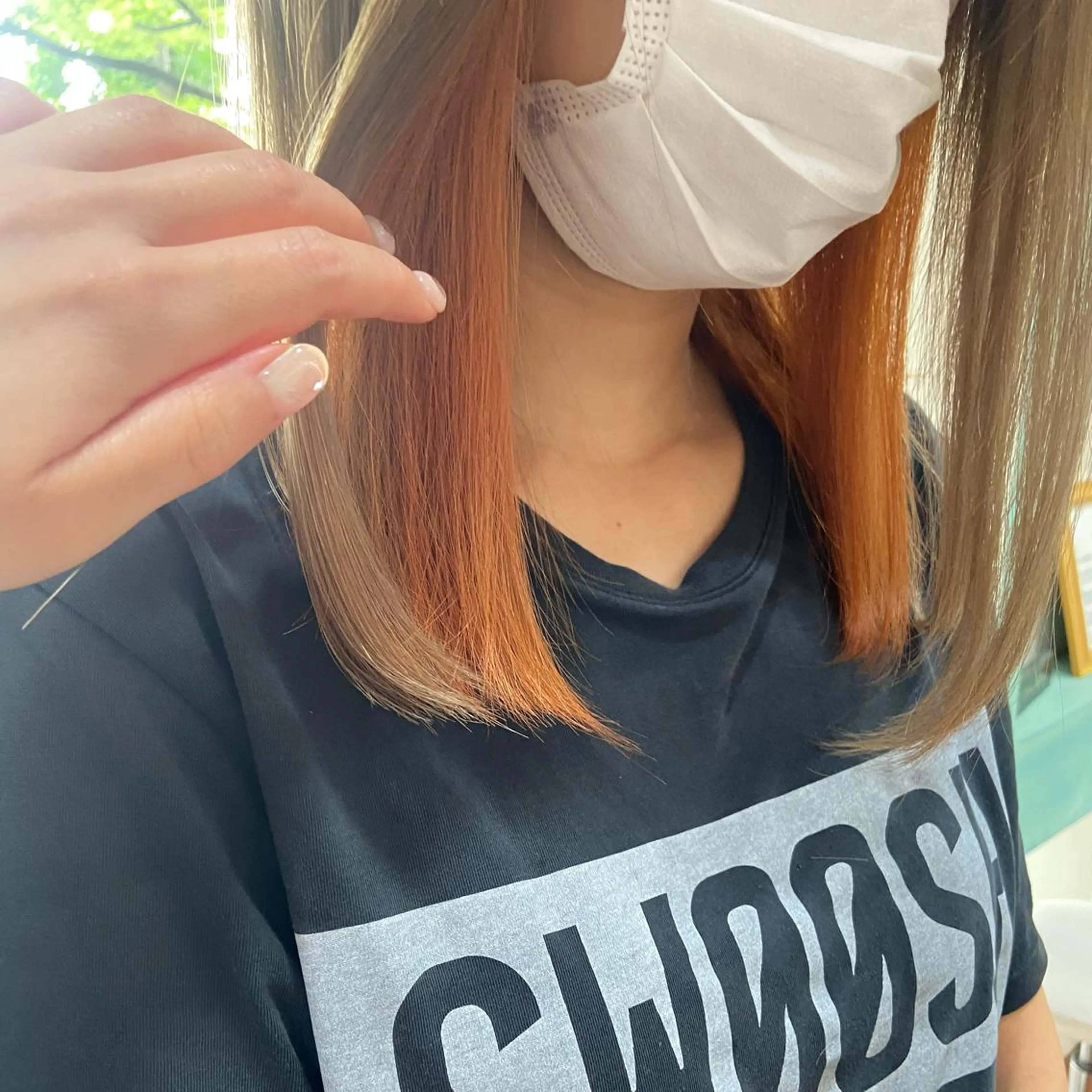 ミディアム カラー オレンジ 髪質改善/ストレート /透明感/西川奈穂のヘアスタイル