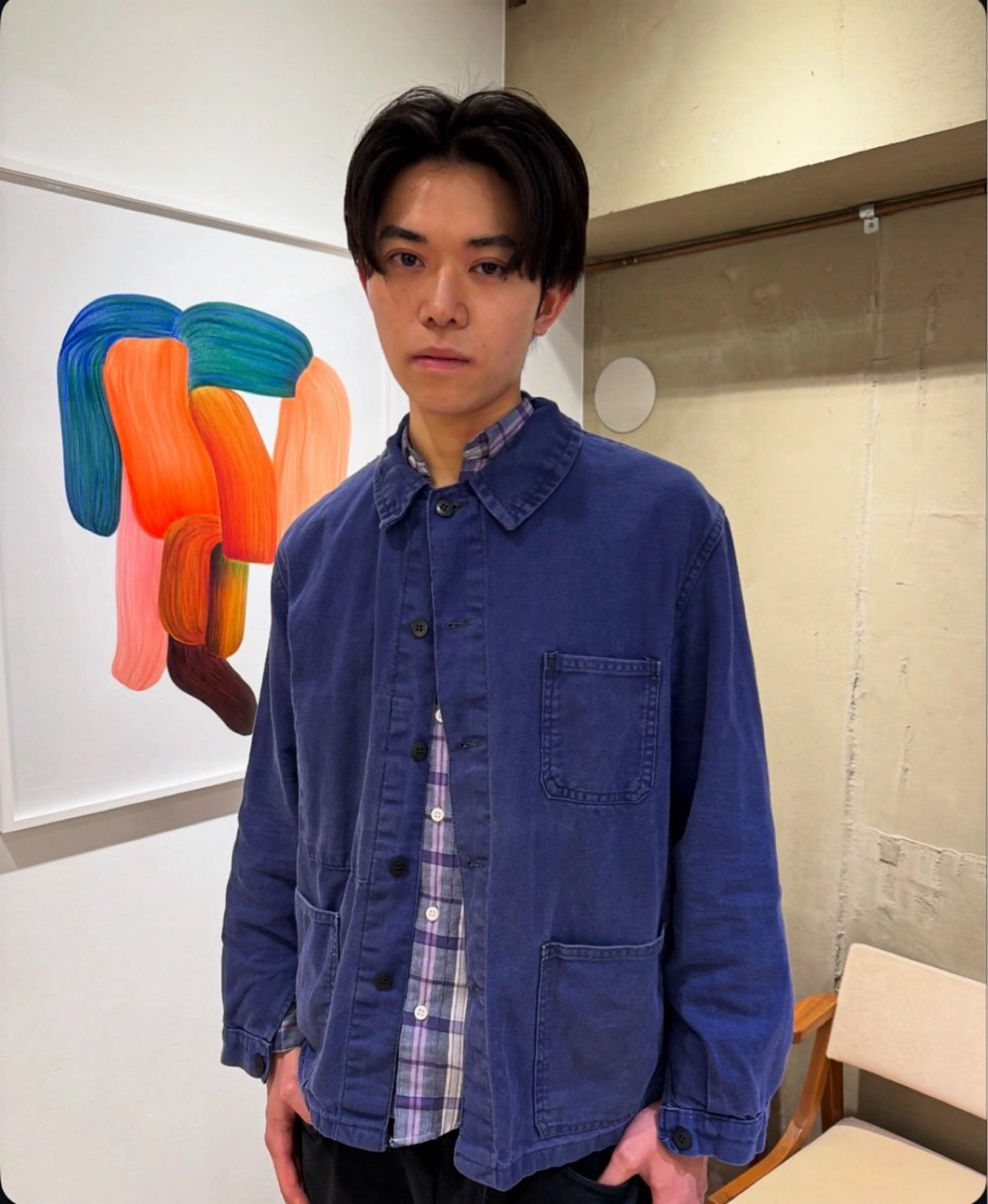 ミディアム パーマ メンズ ミディアムパーマ センターパート ダウンパーマ メンズパーマ ニュアンスパーマ パーマ メンズカット 田形清流のヘアスタイル