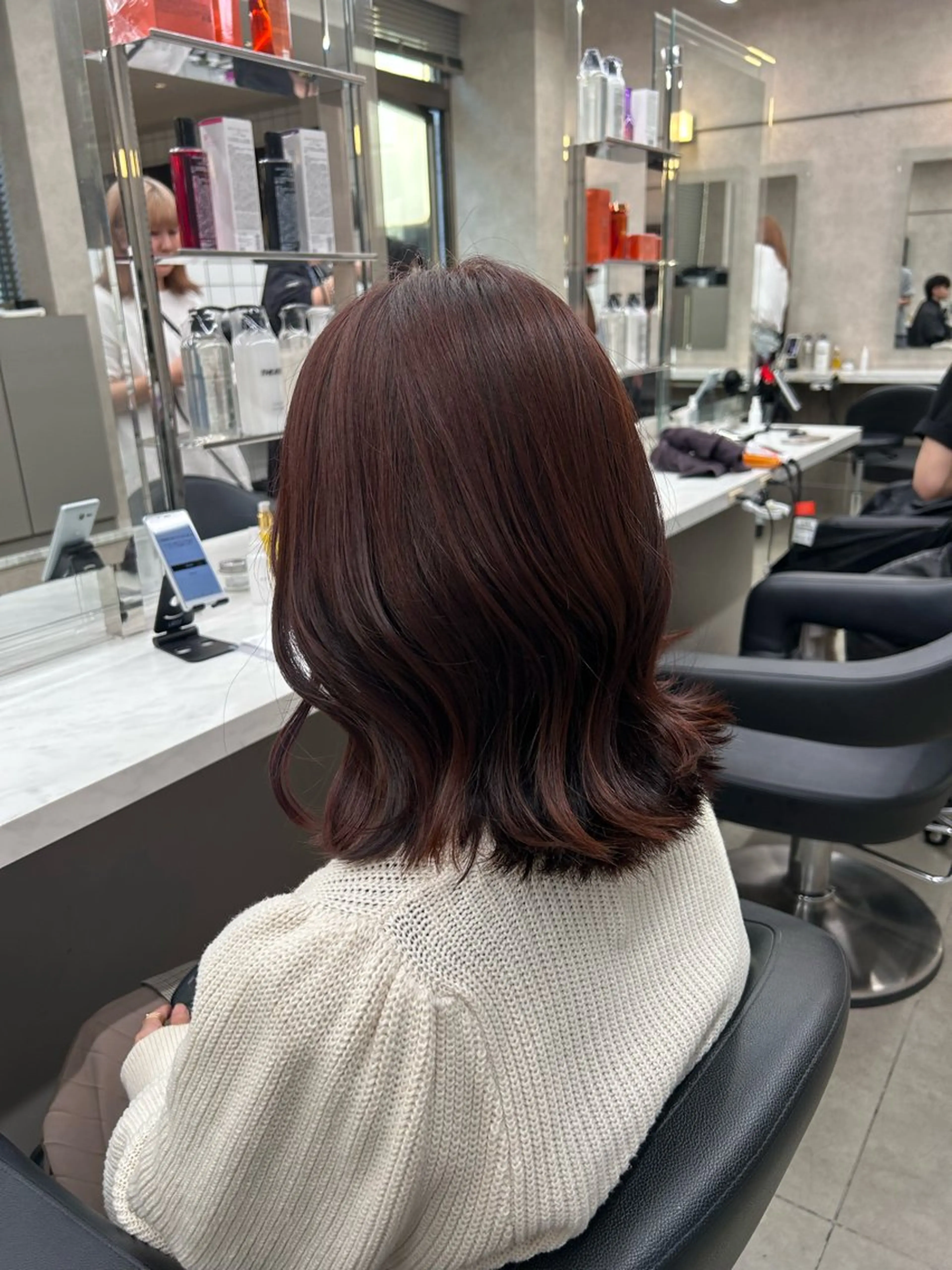 セミロング カラー パーマ ヘアアレンジ メンズ キッズ ヘアカラー トリートメント ヘアセット ブリーチなしカラー/ ブラウン/レイヤーのヘアスタイル