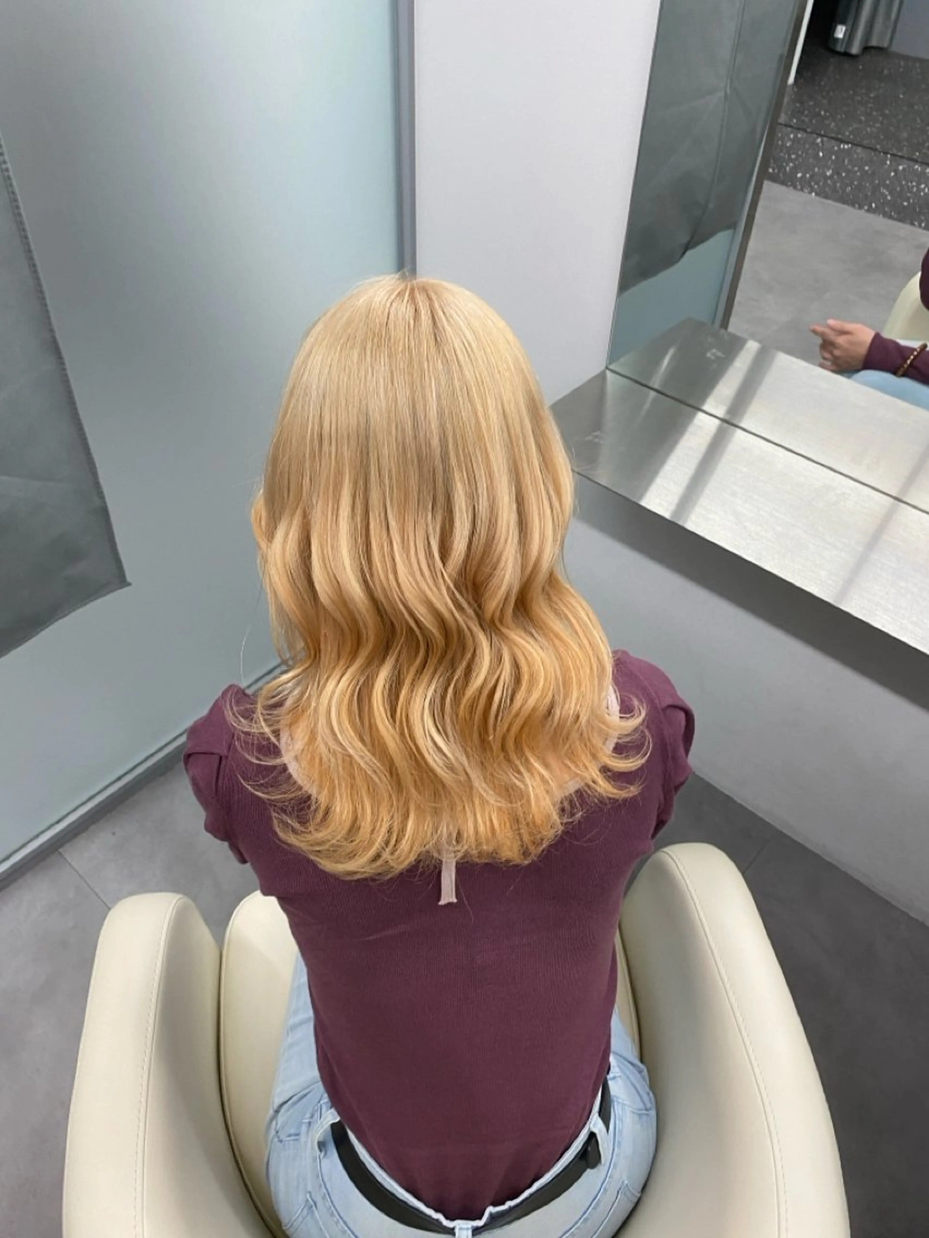 セミロング カラー ブロンド 外国人風カラー 江坂トレンド韓国風 髪質改善shinoのヘアスタイル