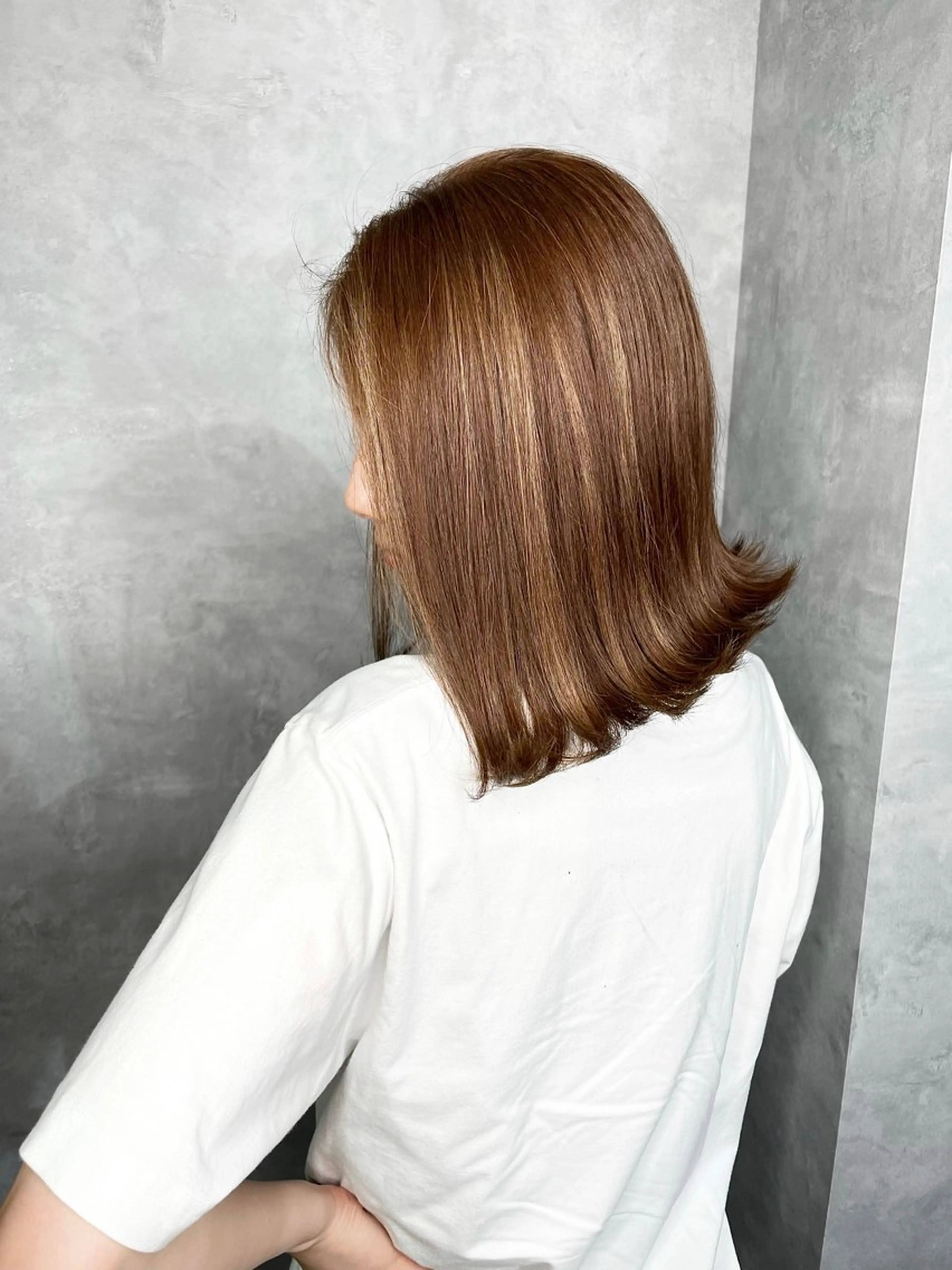 ミディアム ミディアムパーマ ミストバング ハイライト 髪質改善 ヨシンモリ HAIR SMILE COEURのヘアスタイル