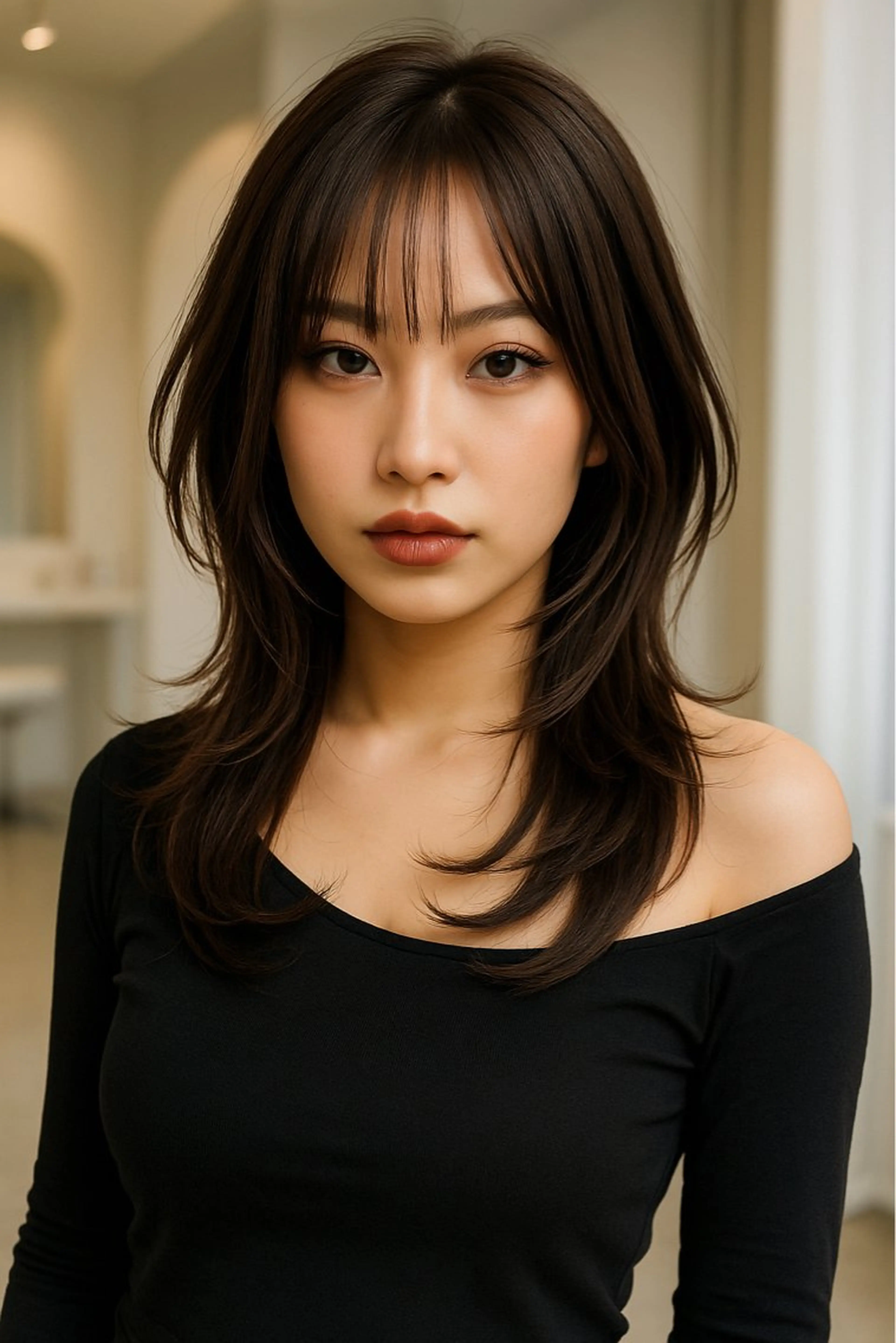 セミロング カラー パーマ ヘアアレンジ メンズ キッズ カット ヘアカラー トリートメント 🦋韓国レイヤー｜ 透明感グレージュ🦋のヘアスタイル