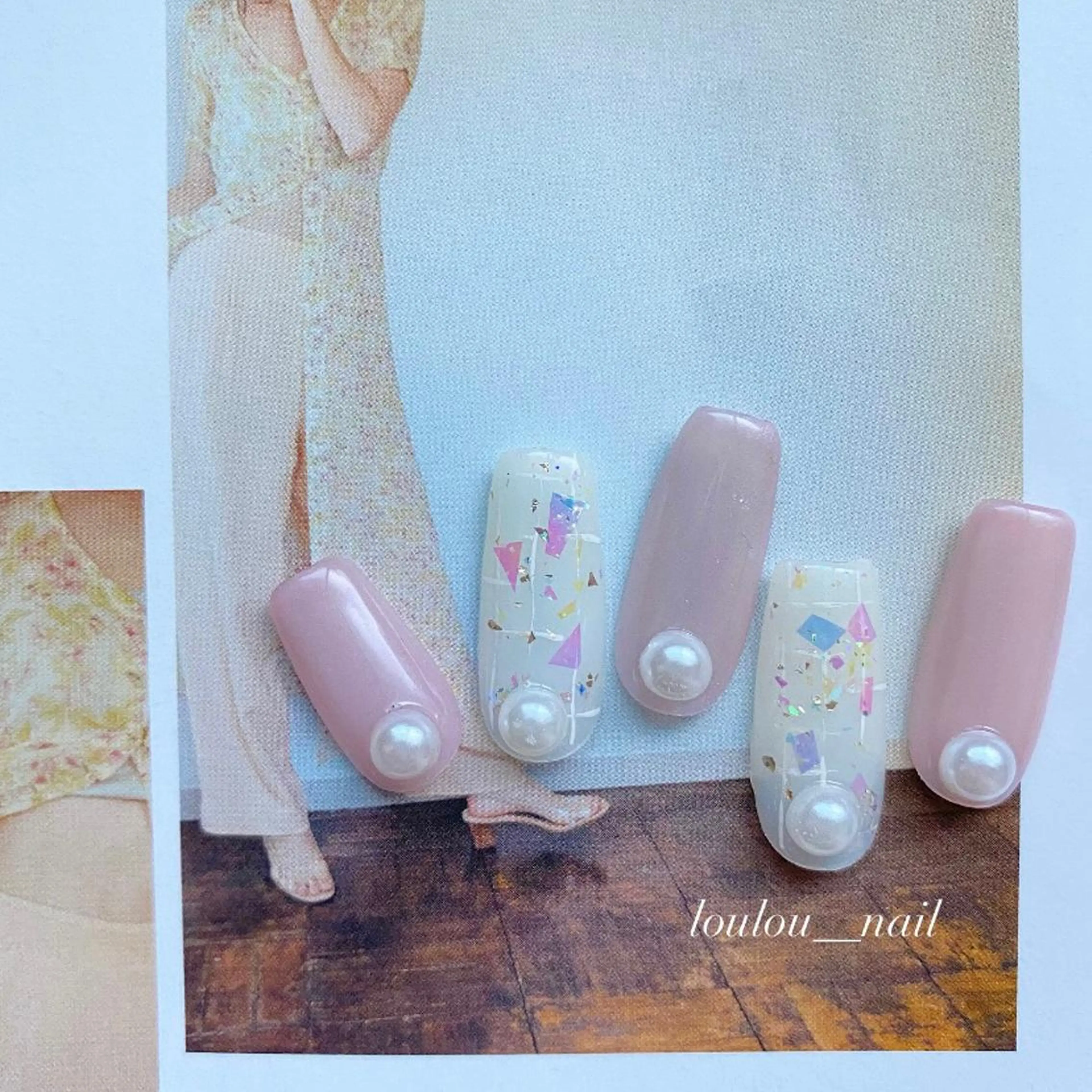 ネイル 韓国ネイル マグネットネイル ピンク 春ネイル ツイードネイル loulou   _nail所属・葛西 知佳のネイルデザイン