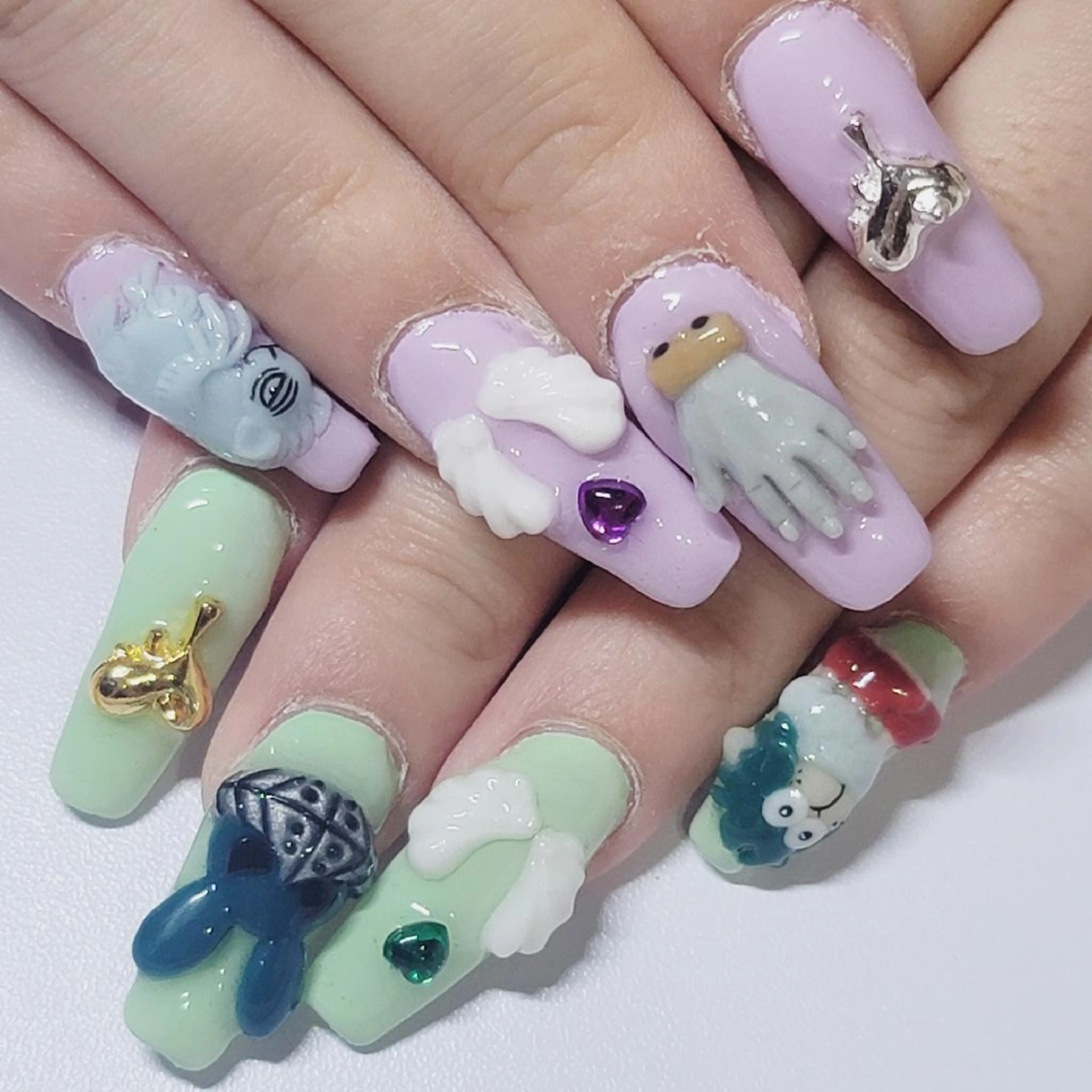 ネイル アートネイル ブルー グリーン パステルネイル ハンドネイル よしだ ひろきのネイルデザイン