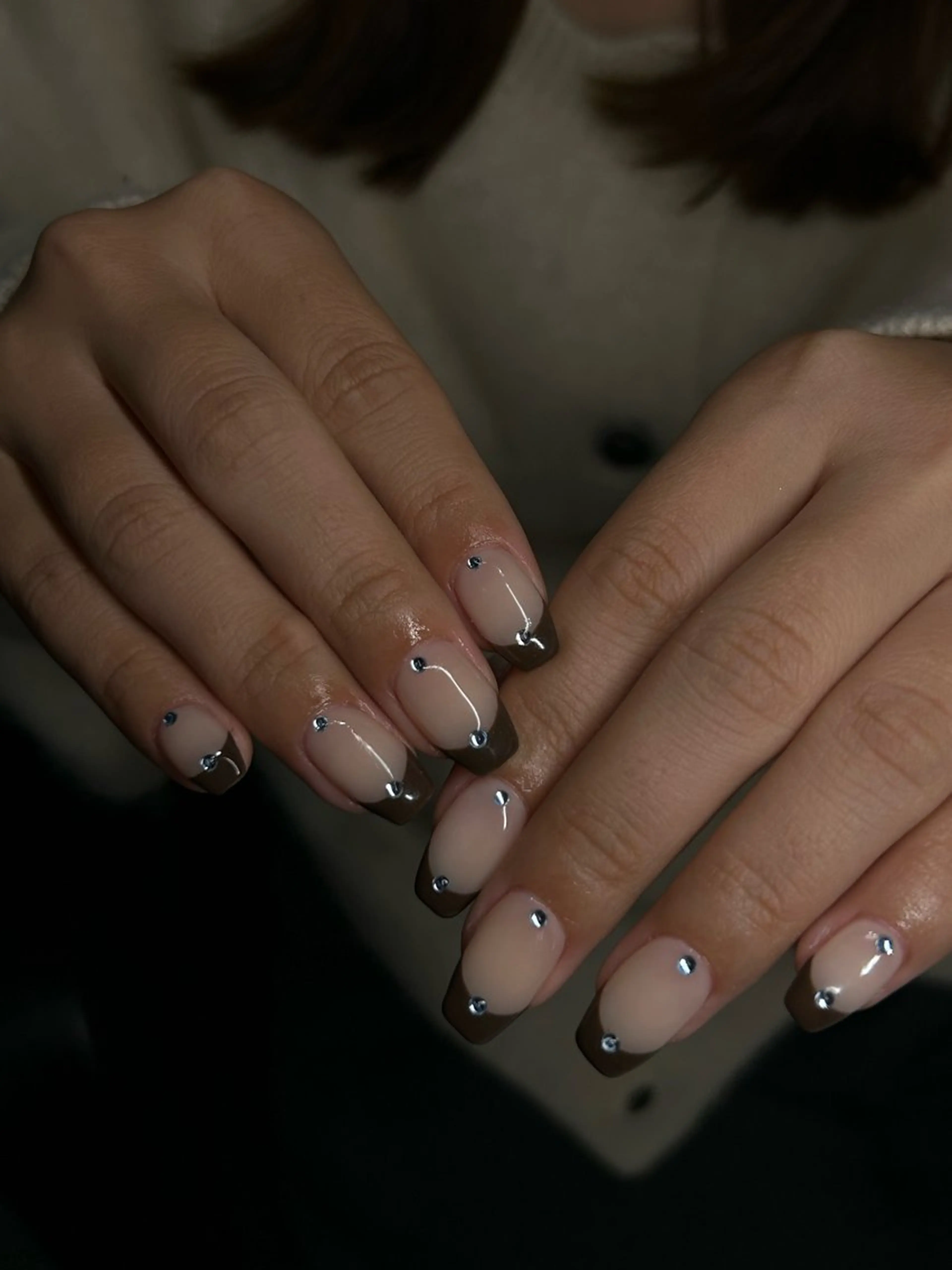 ネイル ブラウン フレンチネイル ニュアンスネイル シンプルネイル Yuni.所属・sakae yurinaのネイルデザイン