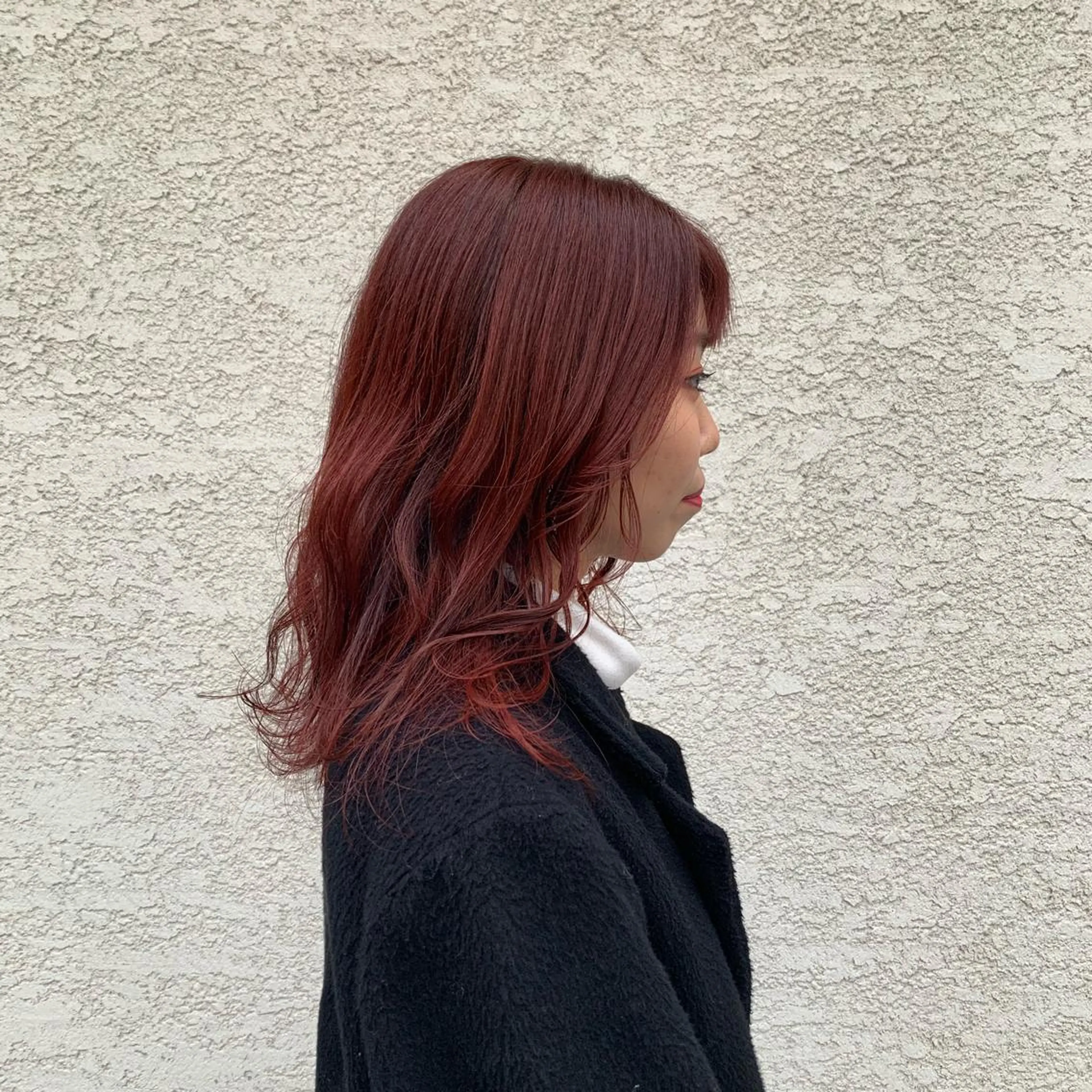 セミロング カラー レッドカラー 韓国風ヘア 韓国×巻ける髪質改善 💍maki💍のヘアスタイル