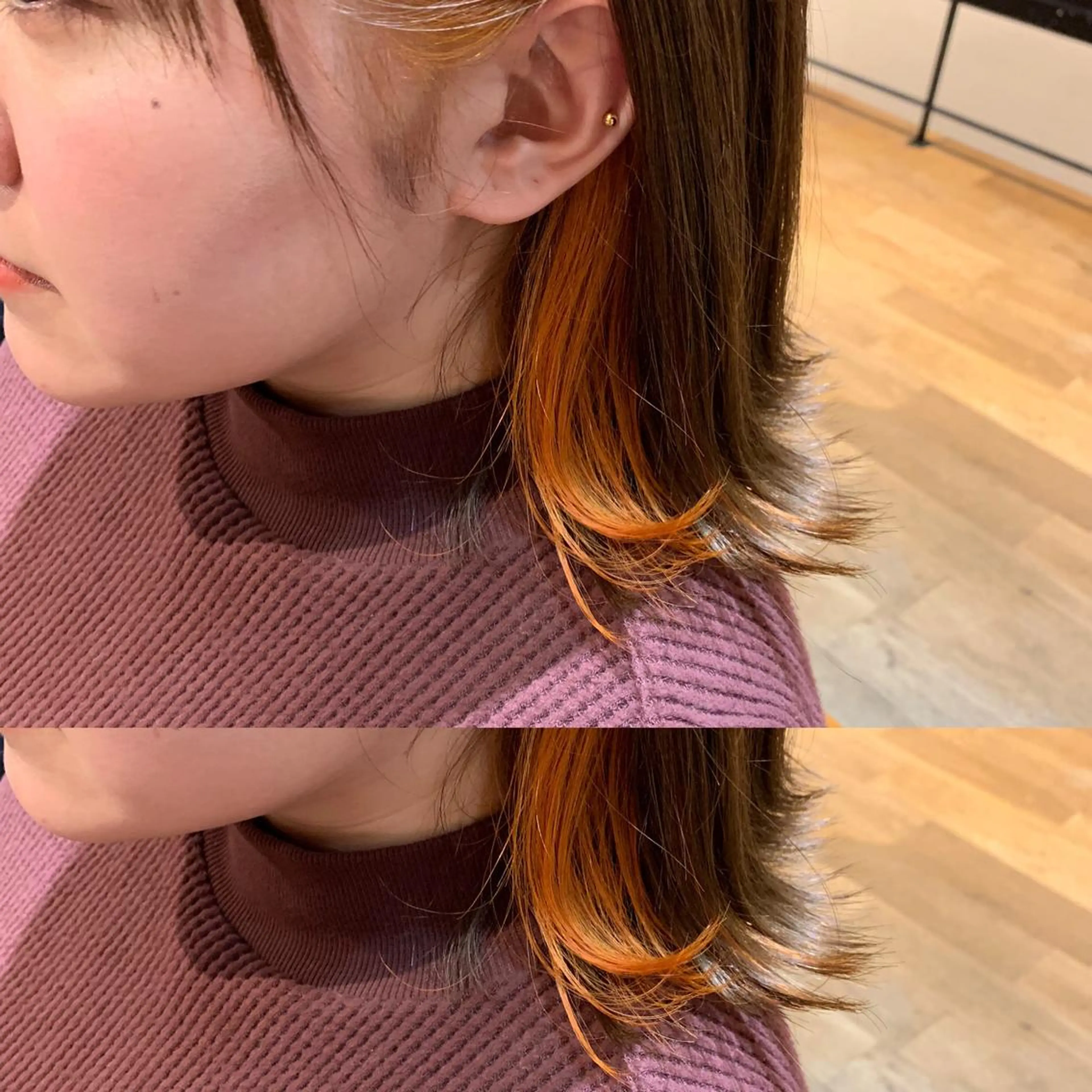 ミディアム カラー インナーカラー オレンジ 髪質改善特化 ミサワコウキのヘアスタイル