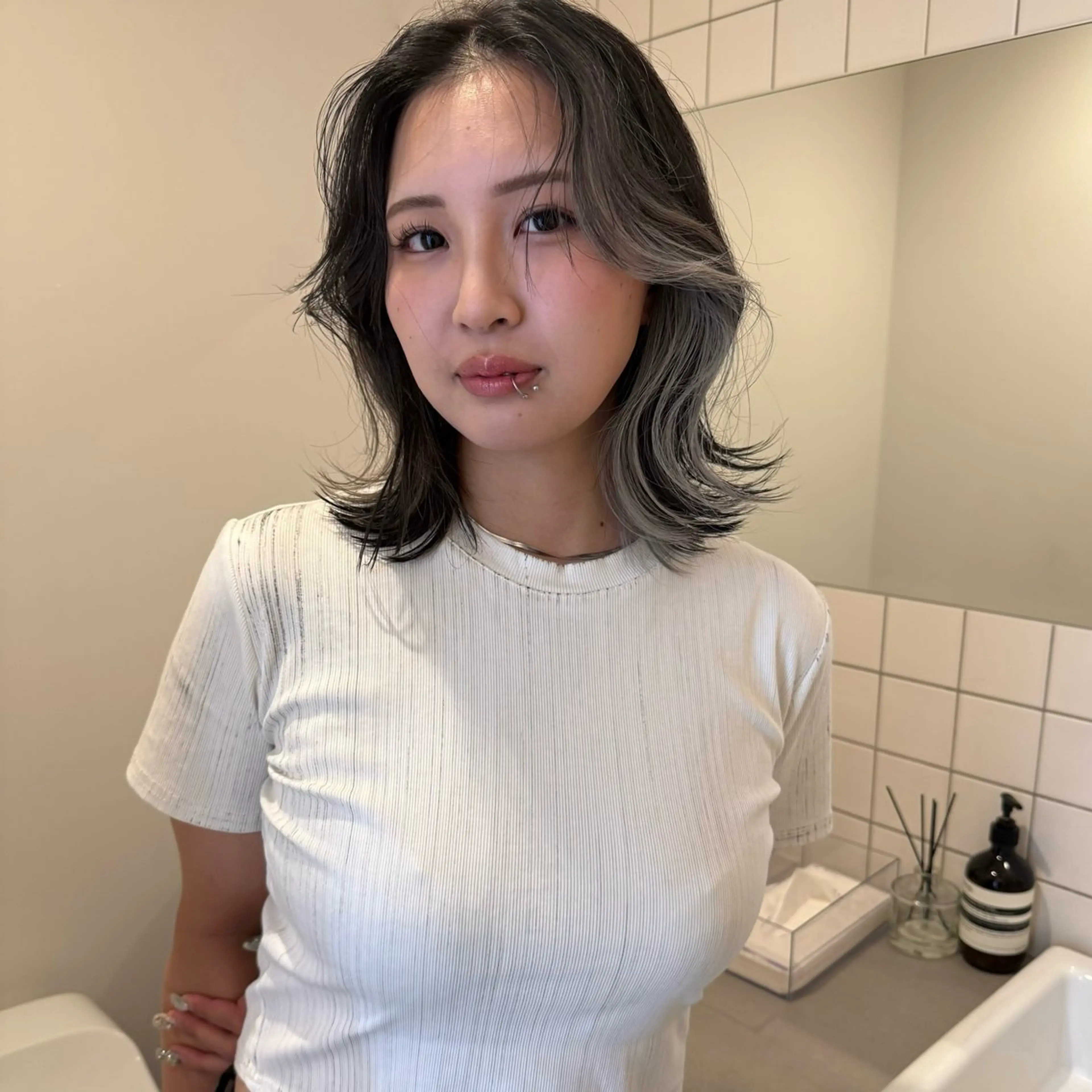 ミディアム ヘアカラー 舟橋耀/ブリーチカラ ー/レイヤーカットのヘアスタイル