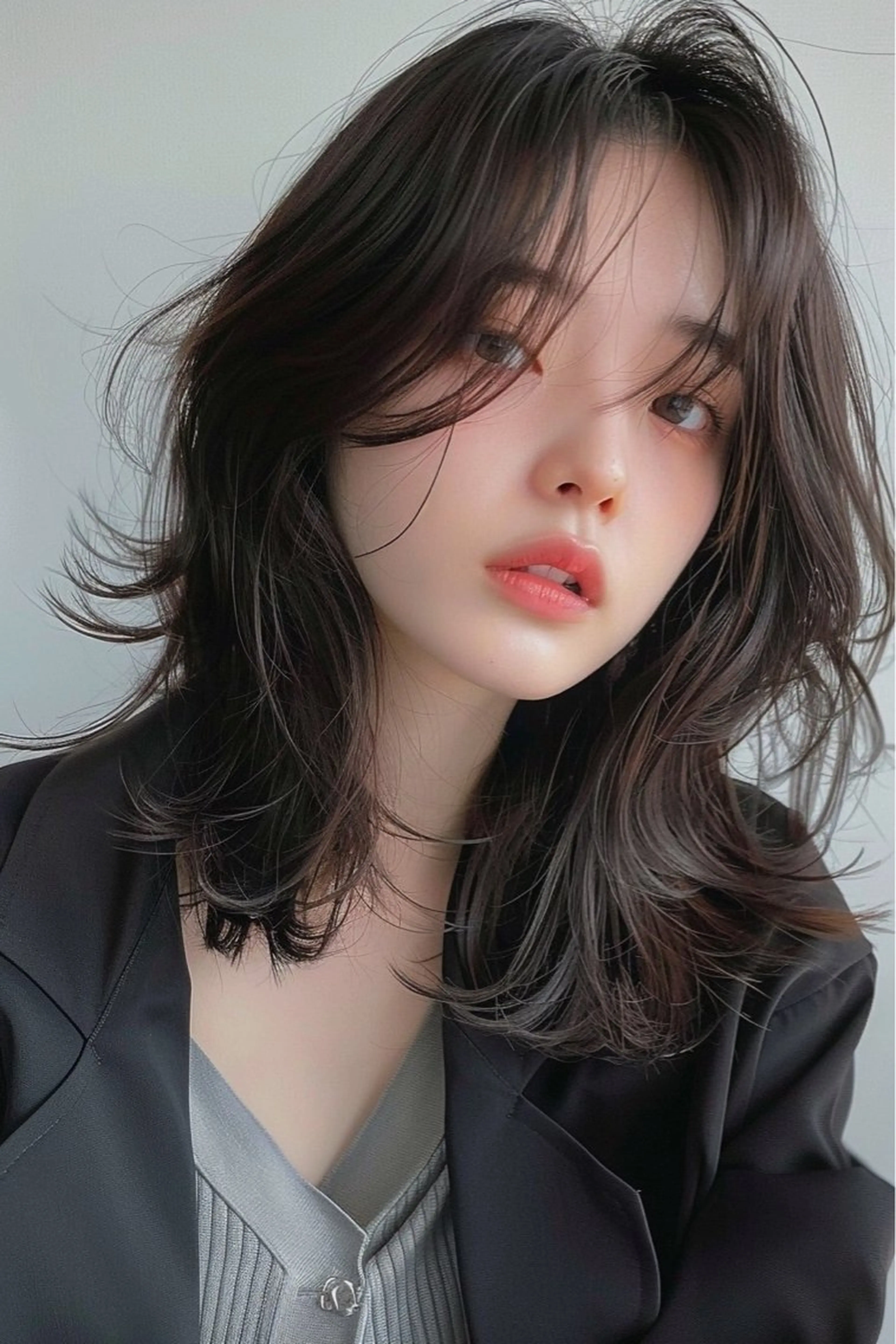 ミディアム 韓国風ヘア レイヤーカット シースルーバング ウルフカット lana hair 新宿/髪質改善のヘアスタイル