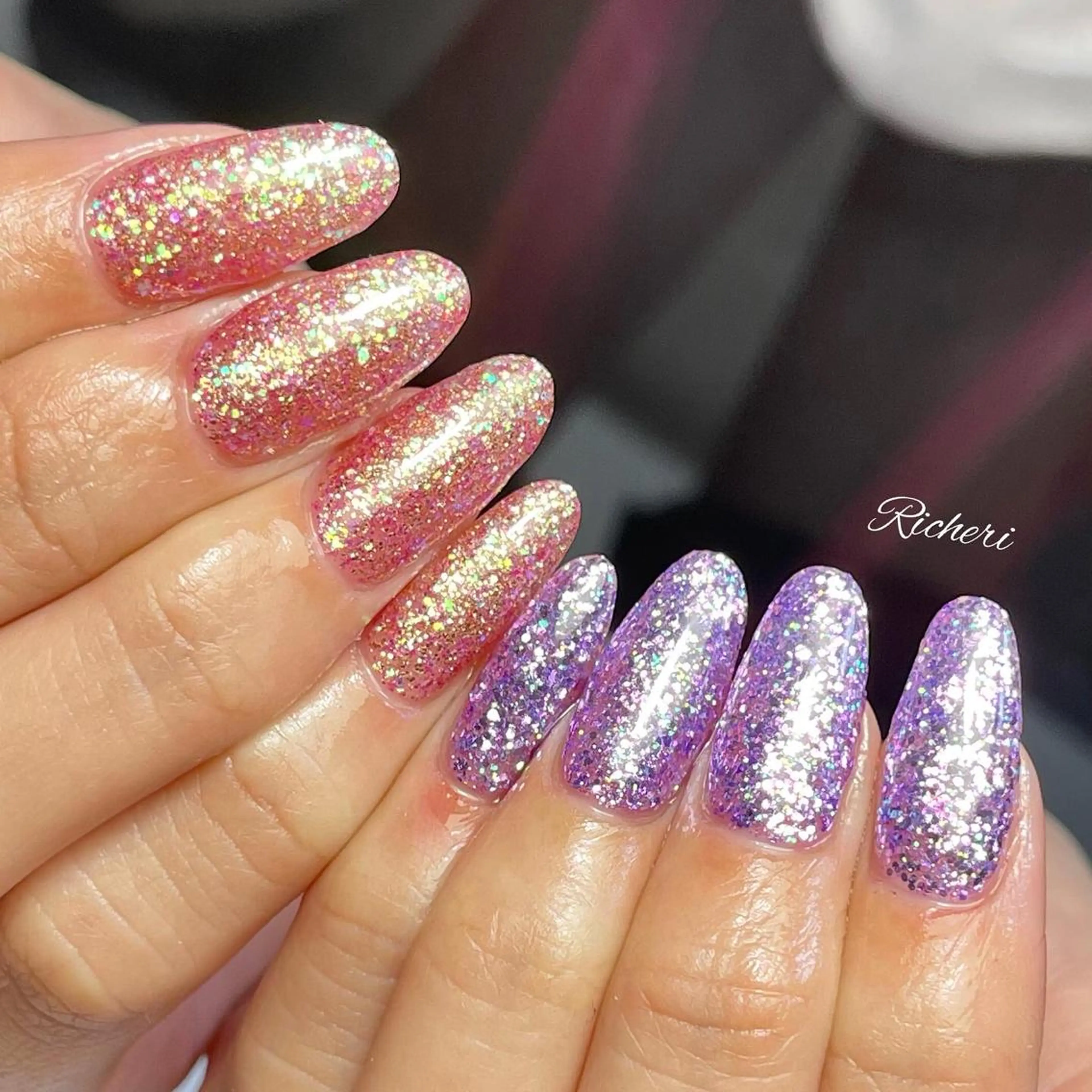 ミディアム ネイル パープルカラー ピンク パープル richeri beautyのエステ・リラクイメージ
