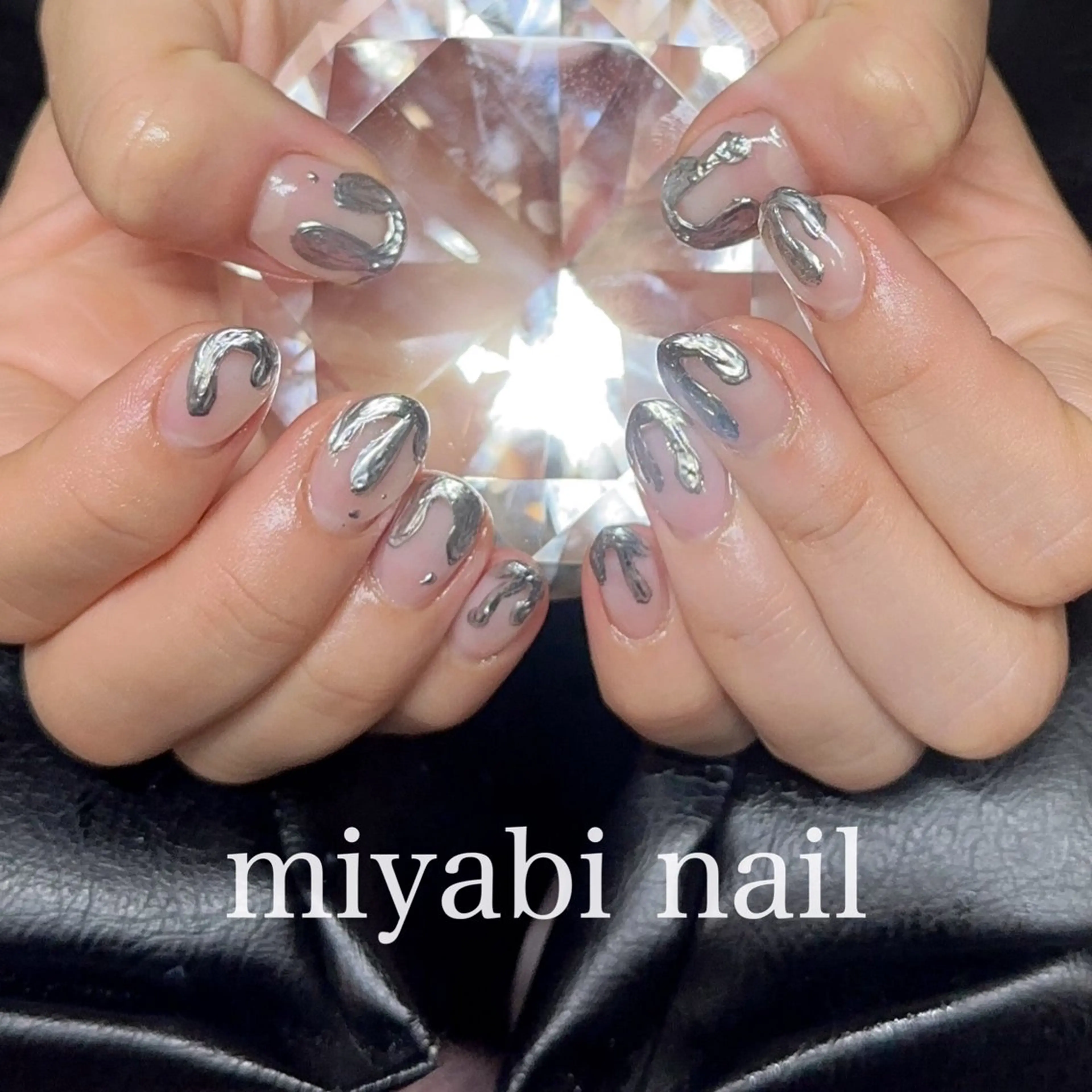 ネイル アートネイル クリアネイル ジェルネイル 持ち込み シルバー ハンドネイル miyabi nail 桂川駅近くのネイルデザイン
