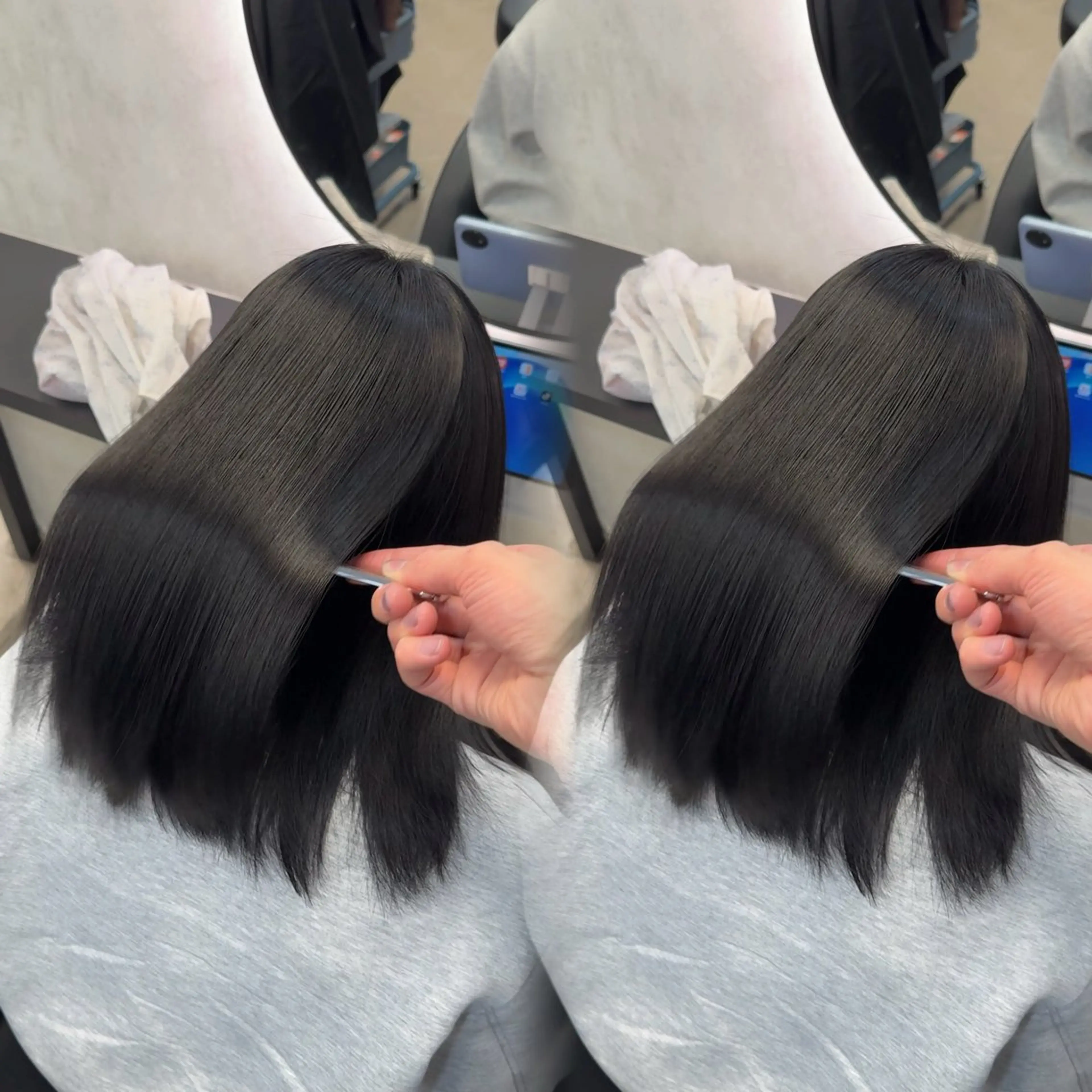 ミディアム カラー ヘアアレンジ ヘアカラー 縮毛矯正 トリートメント 新宿 /髪質改善/ 縮毛矯正/ヒュウガのヘアスタイル