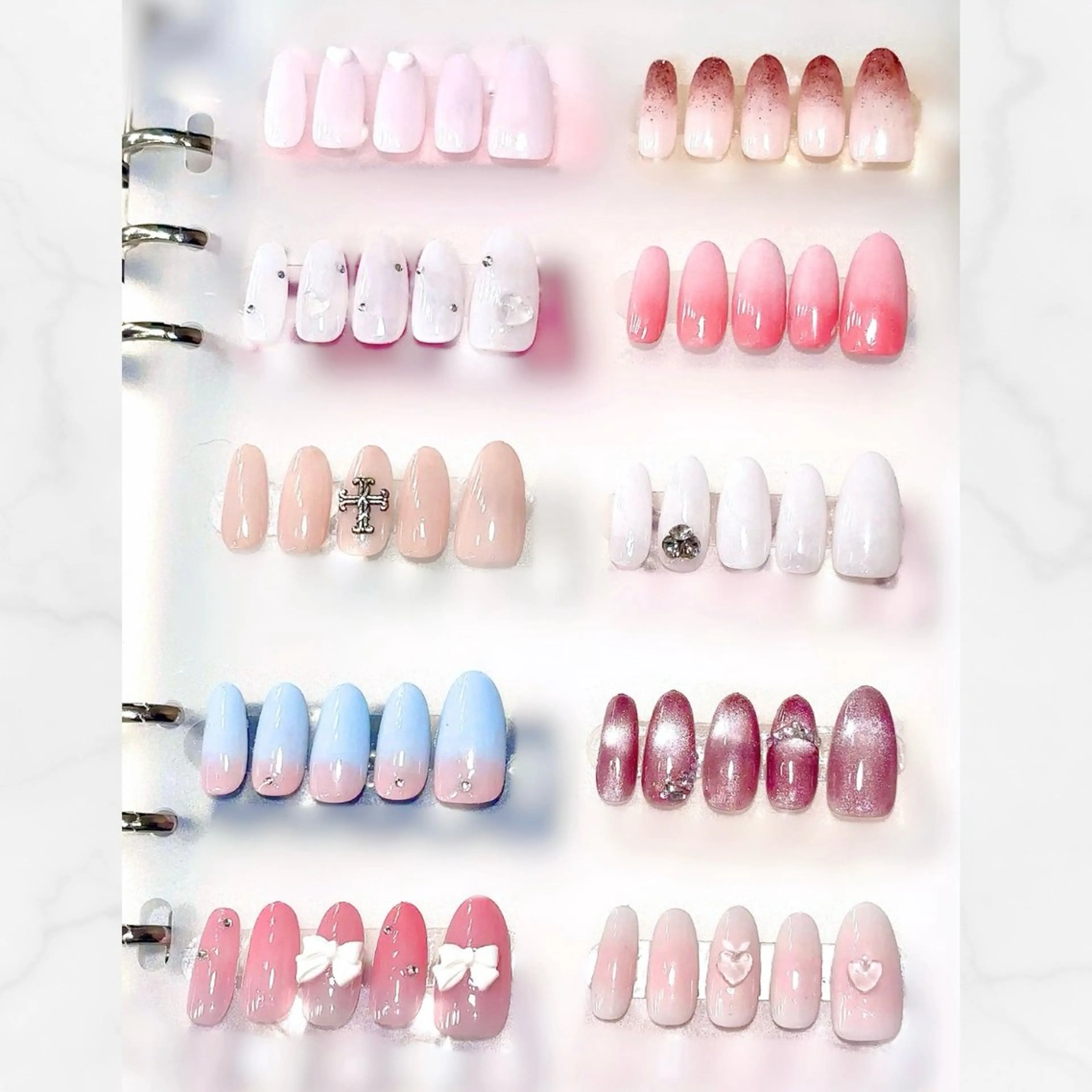 ネイル グラデーション ハート 韓国ネイル リボン シンプルネイル ハンドネイル バストアップサロン LUNAのネイルデザイン