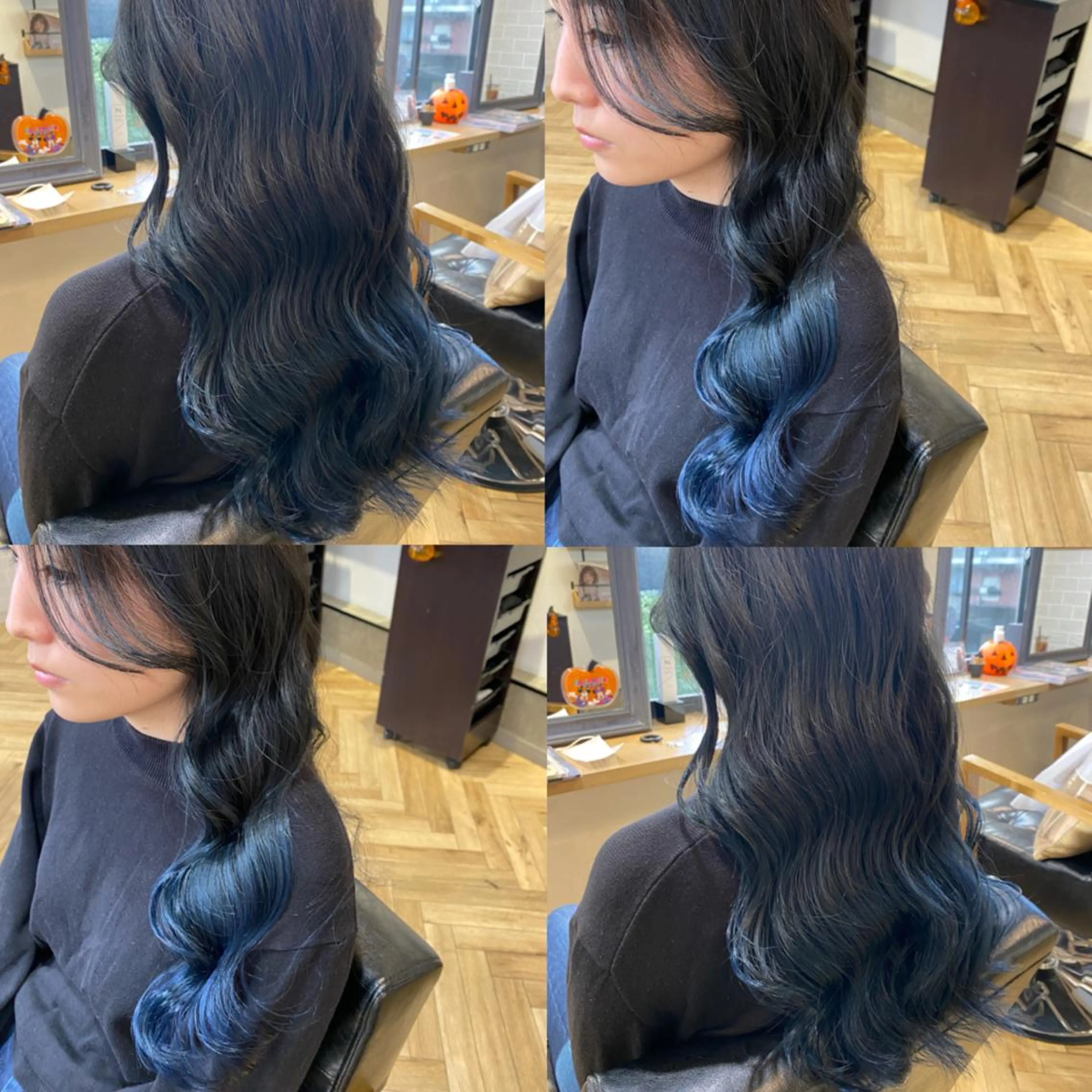 ロング カラー 黒髪 ブルーカラー ブルーブラック グラデーションカラー 艶カラー/韓国顔周り 🎀mamiのヘアスタイル