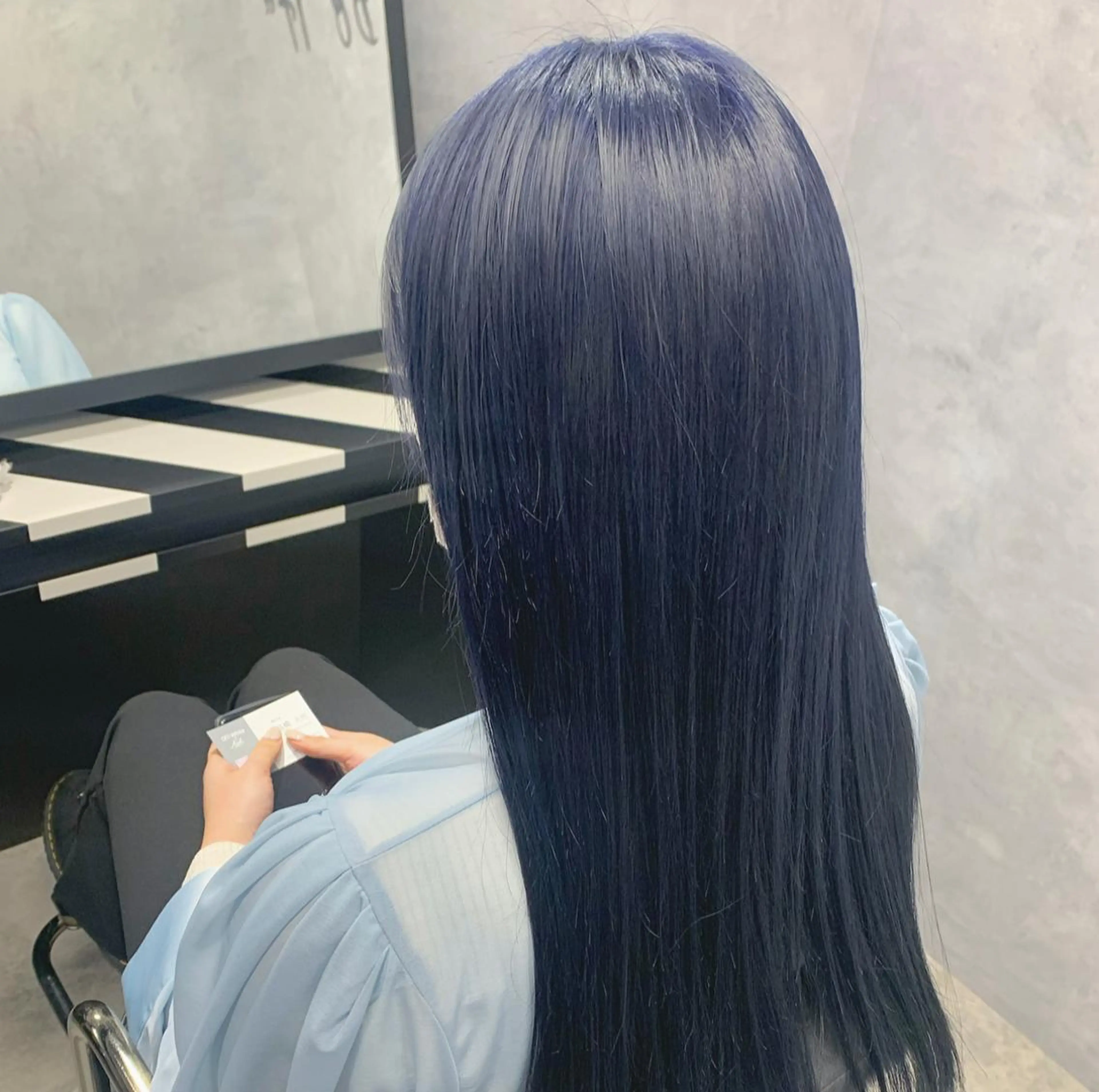 ロング カラー 黒髪 ブルーカラー ブルーブラック ダブルカラー ネイビーカラー Cielroシェイロ所属・ブリーチ&エクステ 🥀ケアカラー特化のヘアスタイル