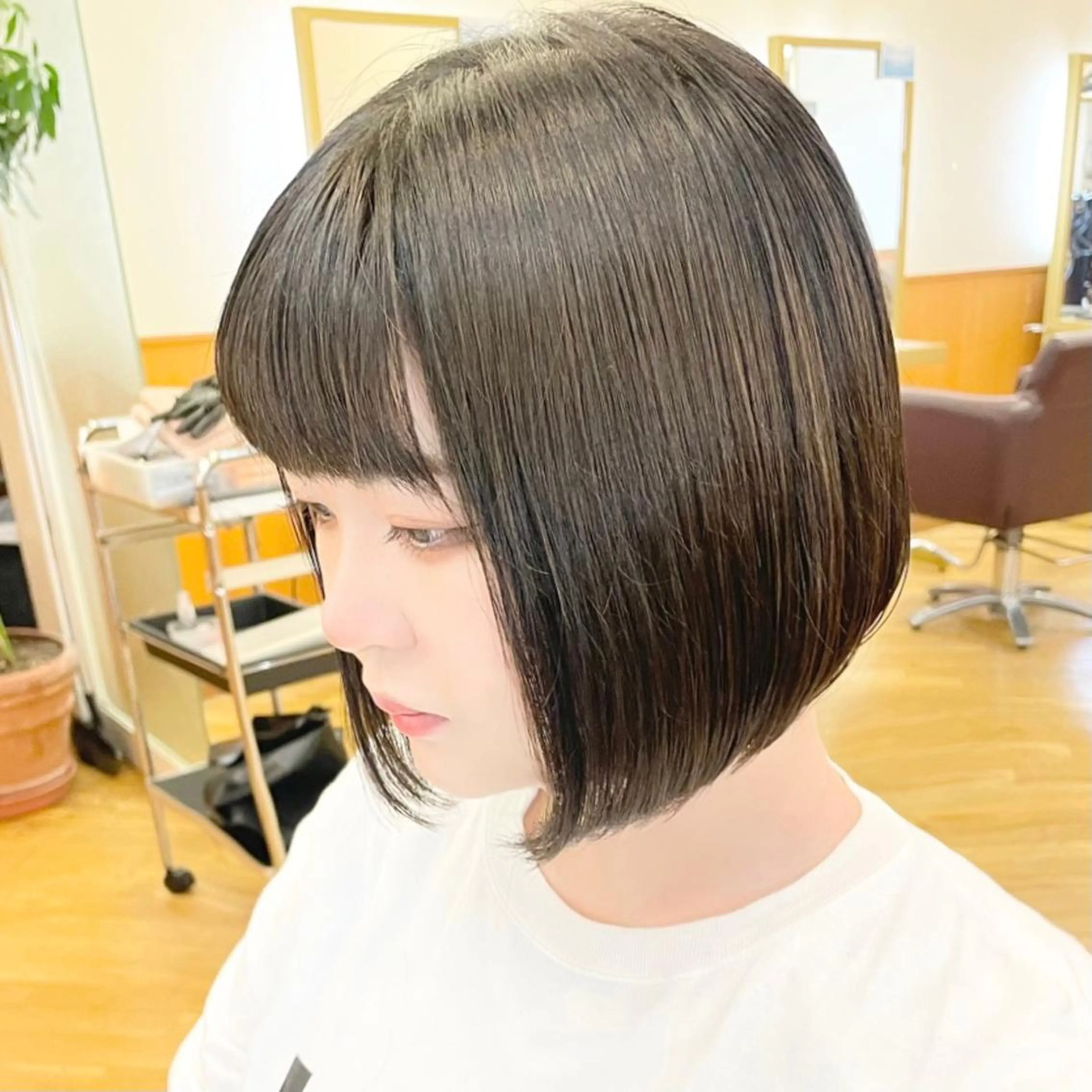 ミディアム カラー ヘアアレンジ キッズ 切りっぱなしボブ アッシュ ボブ 髪質改善 タンバルモリ カット ヘアカラー トリートメント さわ きょうすけ/ ボブ髪質改善ショートのヘアスタイル